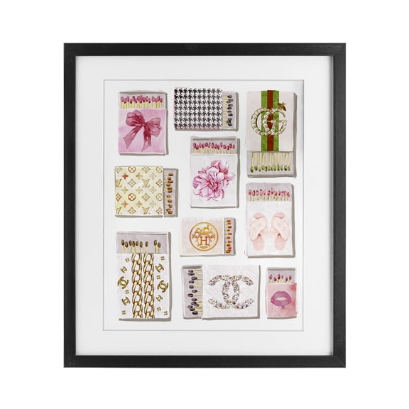 Stupell Industries Glam Girl Matchboxes Black Framed Print Under Glass design by Ziwei Li, 16 x 13