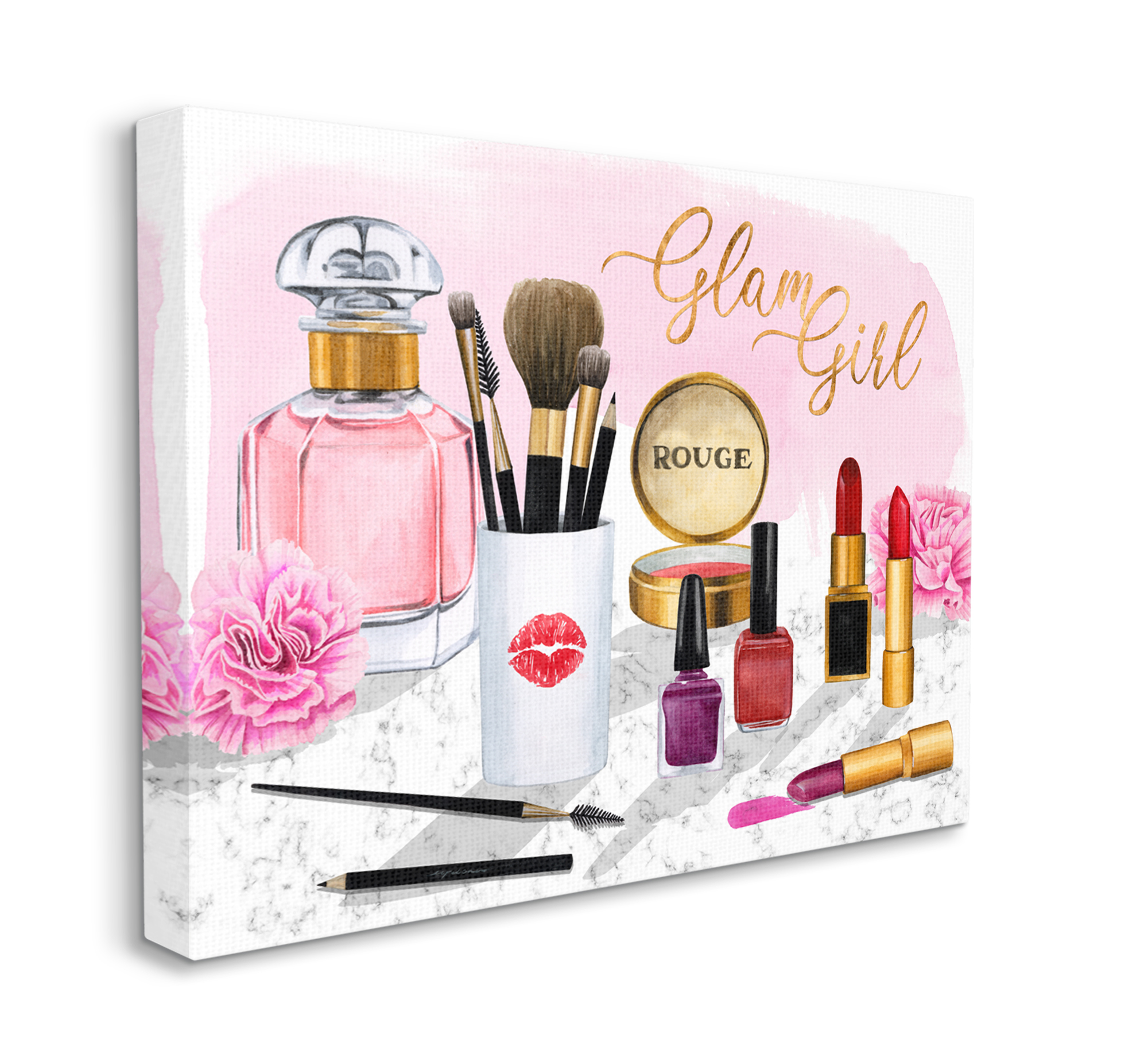 Stupell Industries Glam Girl Phrase with Fashion Cosmetic Accessories Beauty & Fashion Painting Gallery Wrapped Canvas Art Print Wall Art, 30 x 40