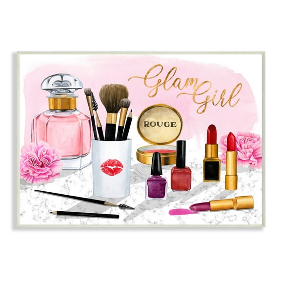 Stupell Industries Glam Girl Phrase with Fashion Cosmetic Accessories Beauty & Fashion Painting Unframed Art Print Wall Art, 10 x 15