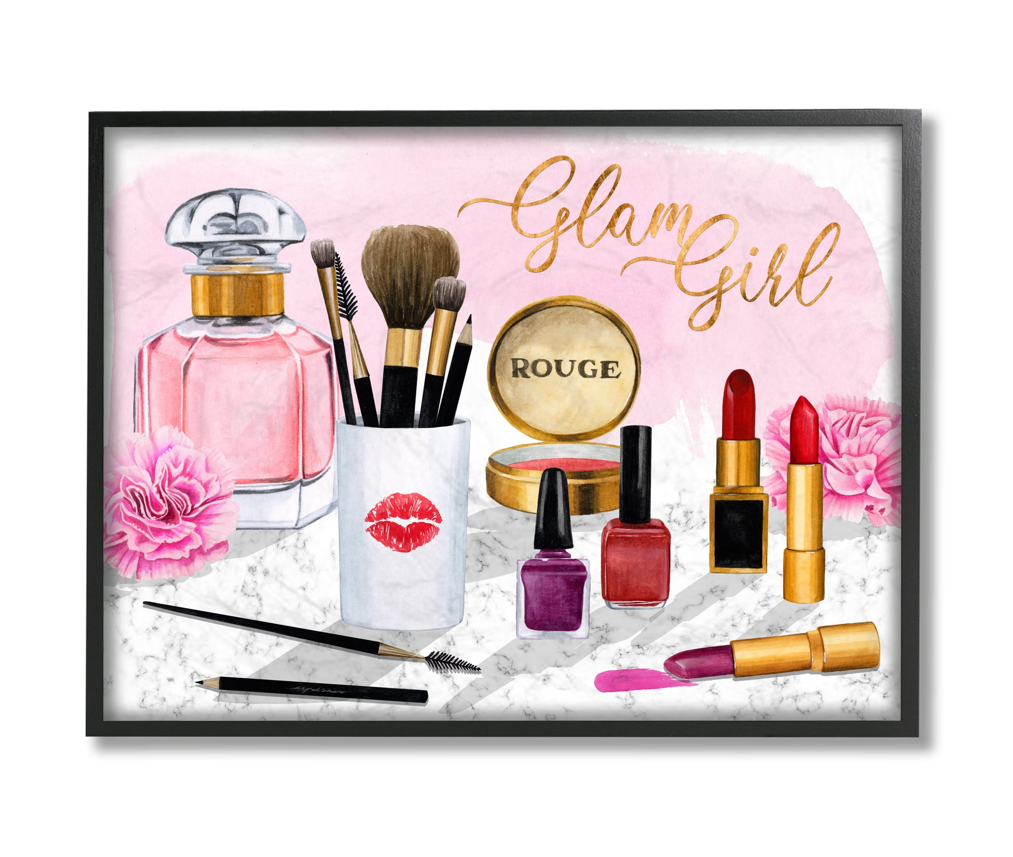 Stupell Industries Glam Girl Phrase with Fashion Cosmetic Accessories Black Framed, 16 x 20, Design by Grace Popp