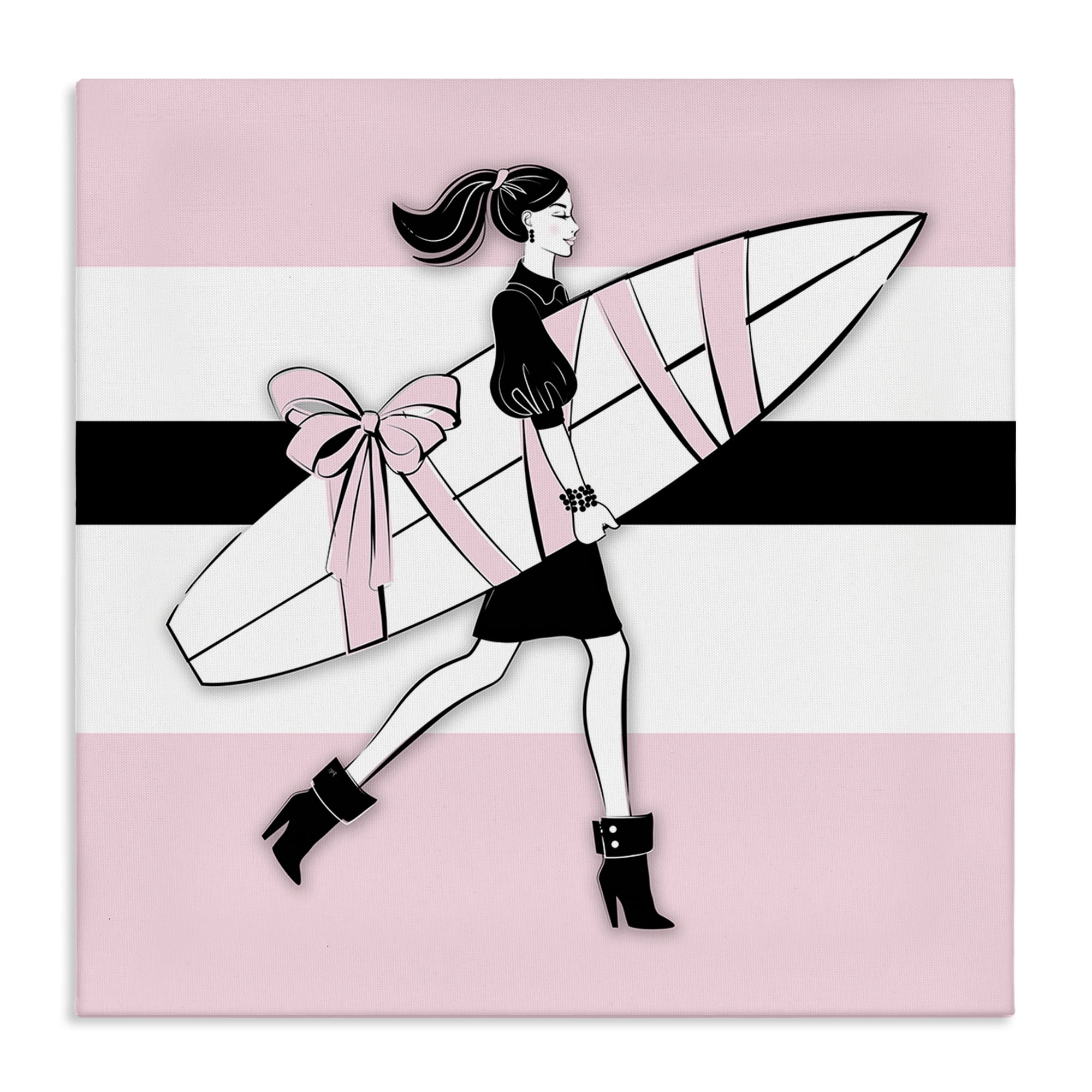 Stupell Industries Glam Girl With Surfboard Novelty Painting Gallery Wrapped Canvas Art Print Wall Art, 36 x 36