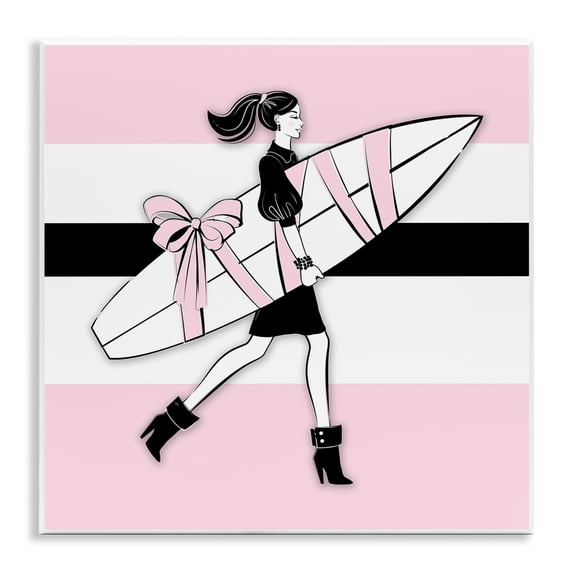 Stupell Industries Glam Girl With Surfboard Novelty Painting Unframed Art Print Wall Art, 12 x 12
