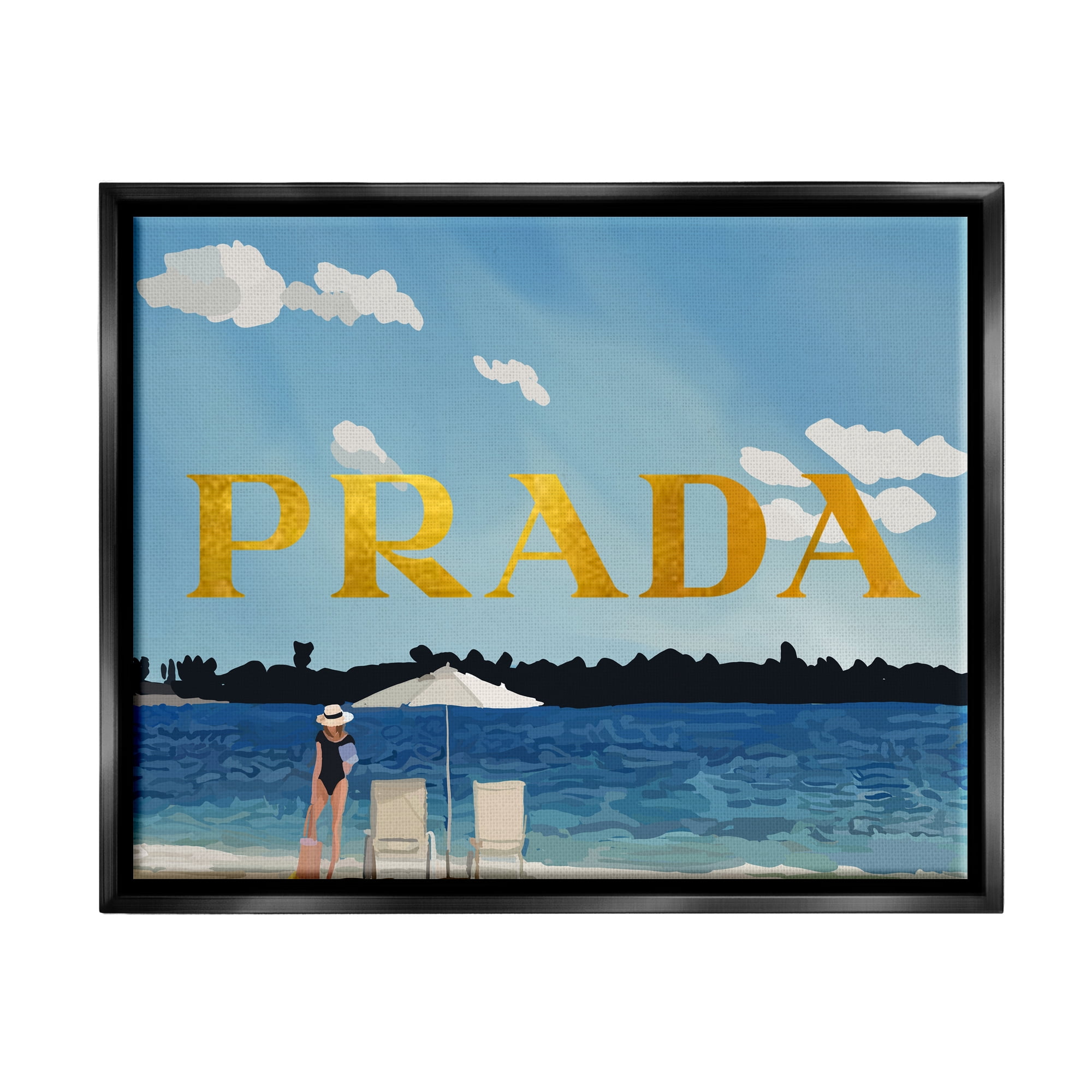 Stupell Industries Glam Girl on Beach Nature Painting Black Floater Framed Canvas Art Print Wall Art, 31 x 25