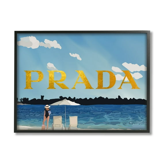 Stupell Industries Glam Girl on Beach Nature Painting Black Framed Art Print Wall Art, 30 x 24