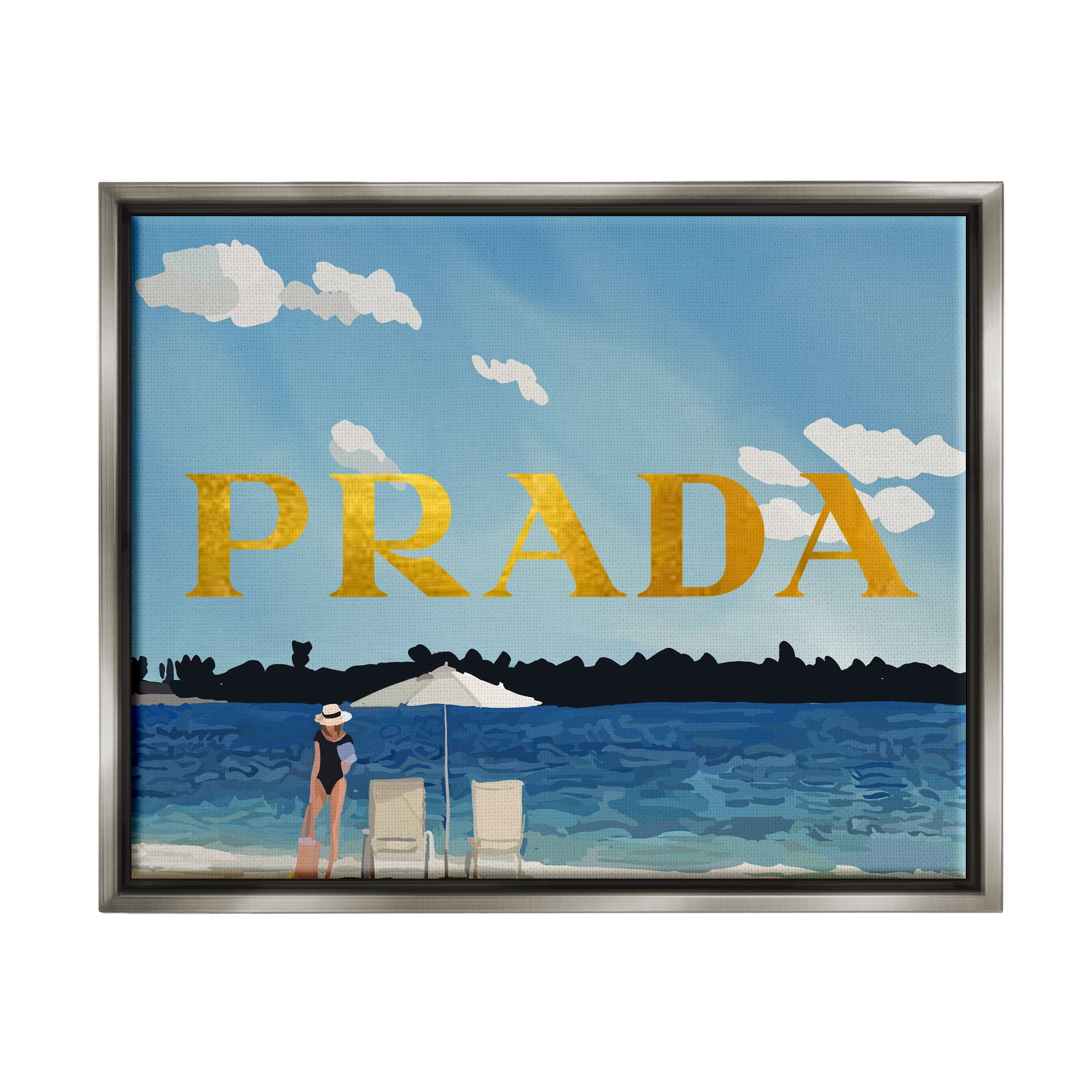 Stupell Industries Glam Girl on Beach Nature Painting Gray Floater Framed Canvas Art Print Wall Art, 21 x 17