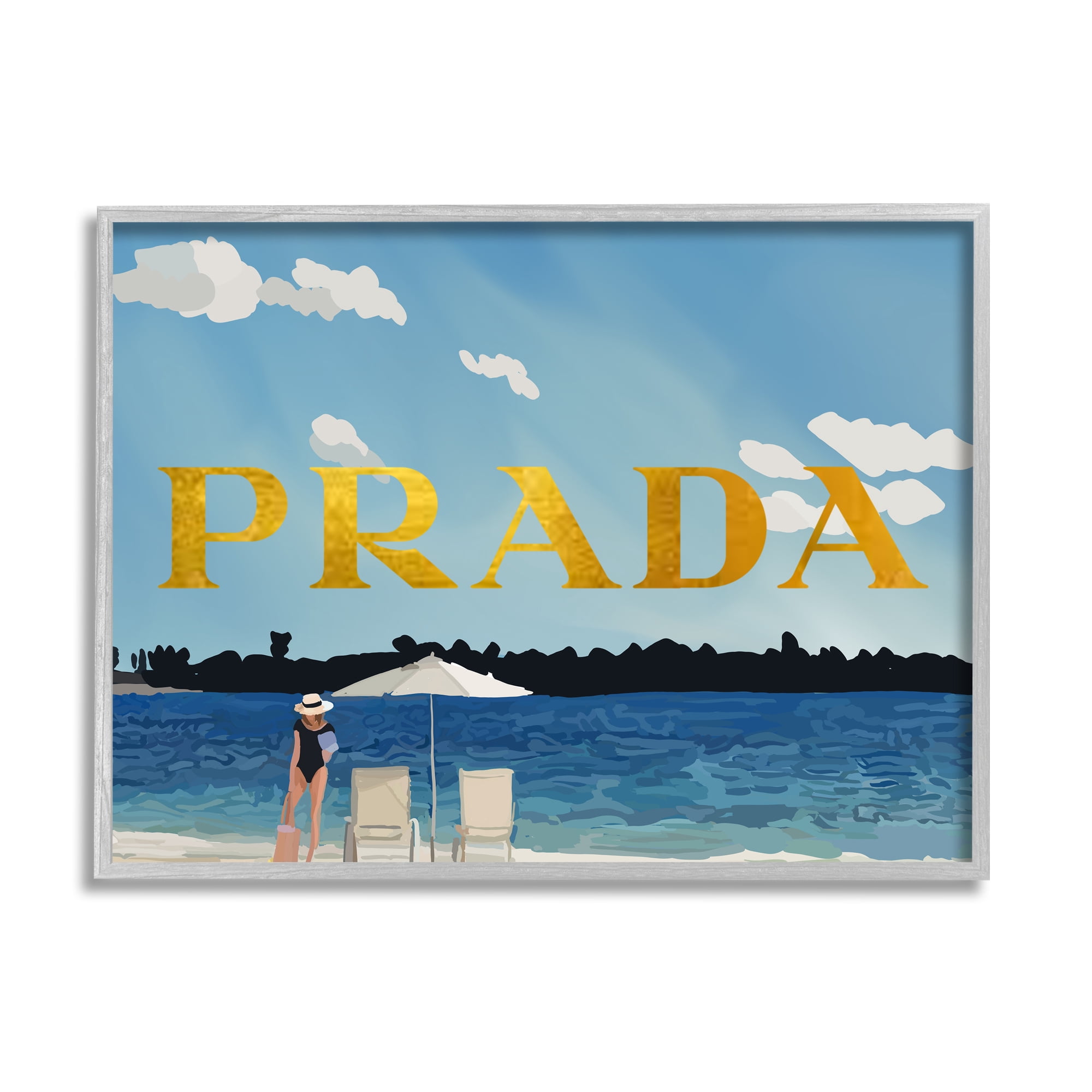 Stupell Industries Glam Girl on Beach Nature Painting Gray Framed Art Print Wall Art, 20 x 16