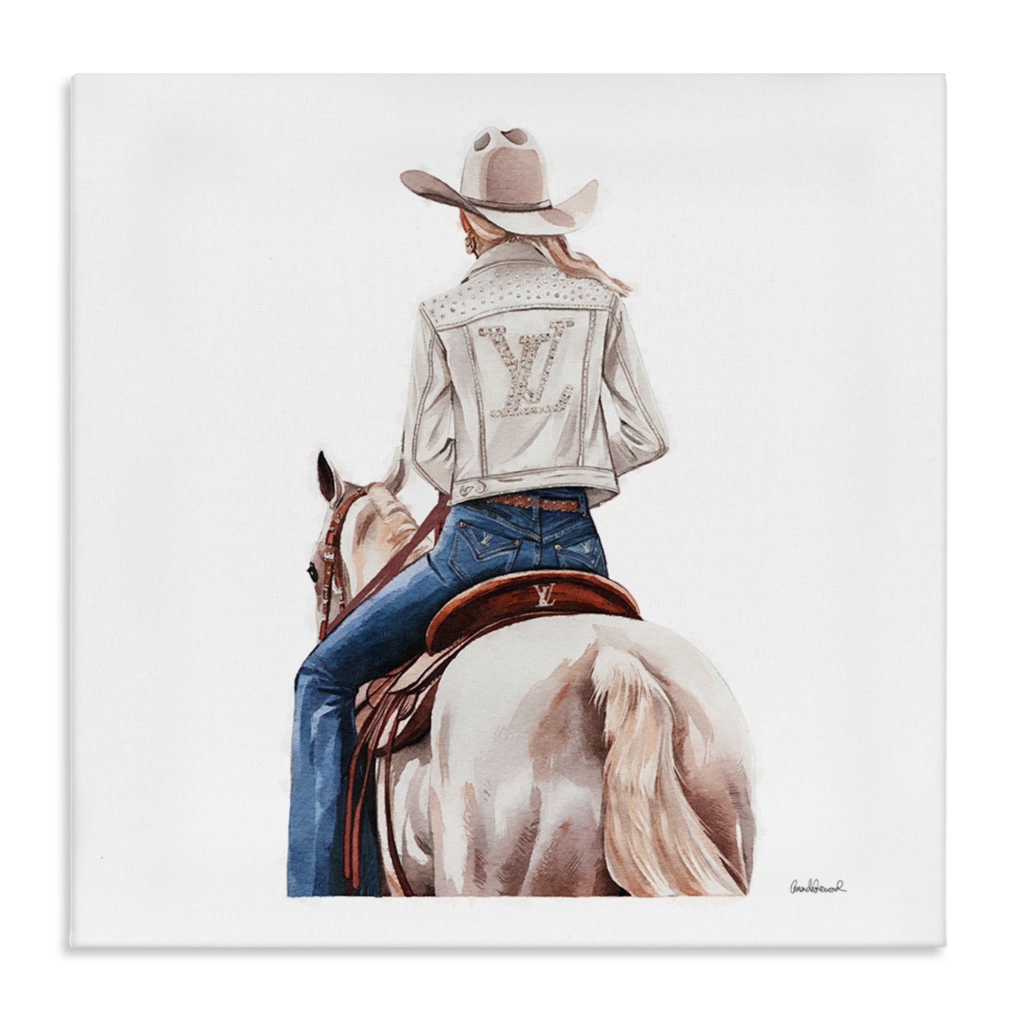 Stupell Industries Glam Girl on White Horse People Painting Wrapped Canvas Art Print Wall Art, 17 x 17