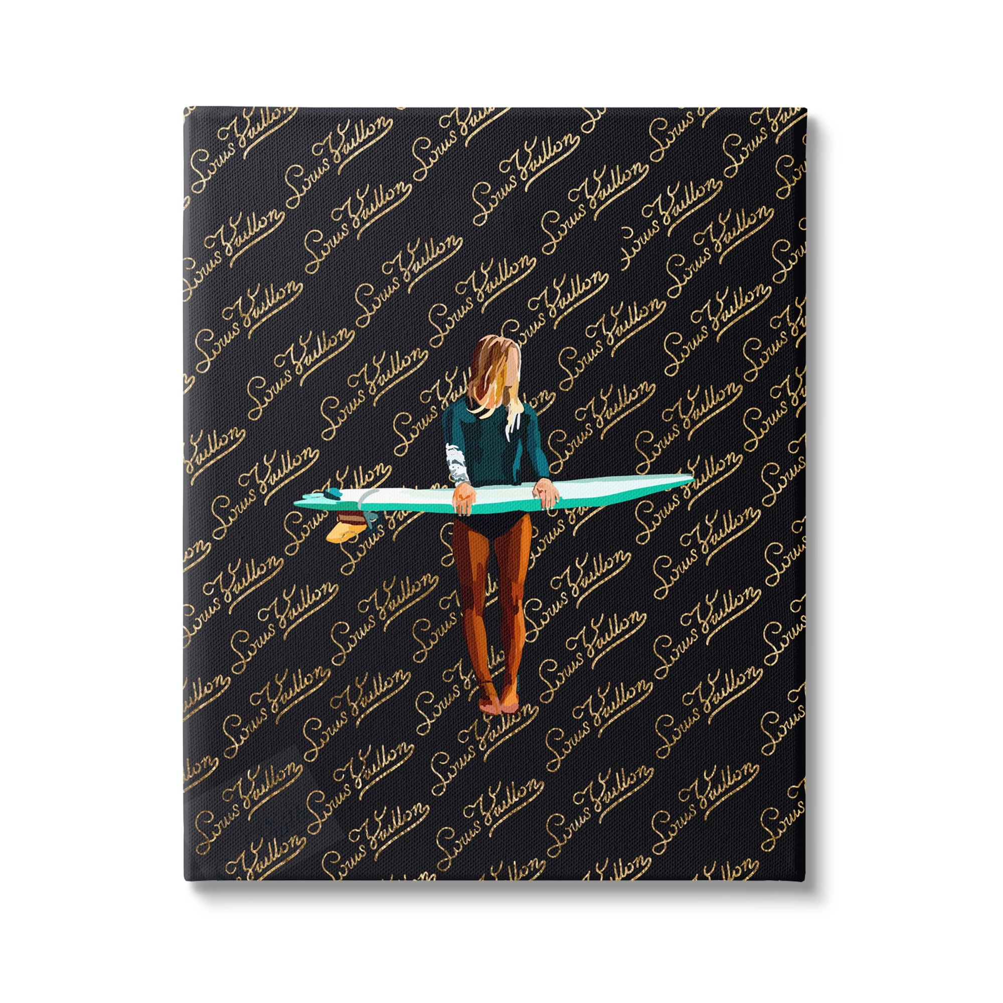 Stupell Industries Glam Girl with Surfboard Sports Painting Gallery Wrapped Canvas Art Print Wall Art, 16 x 20
