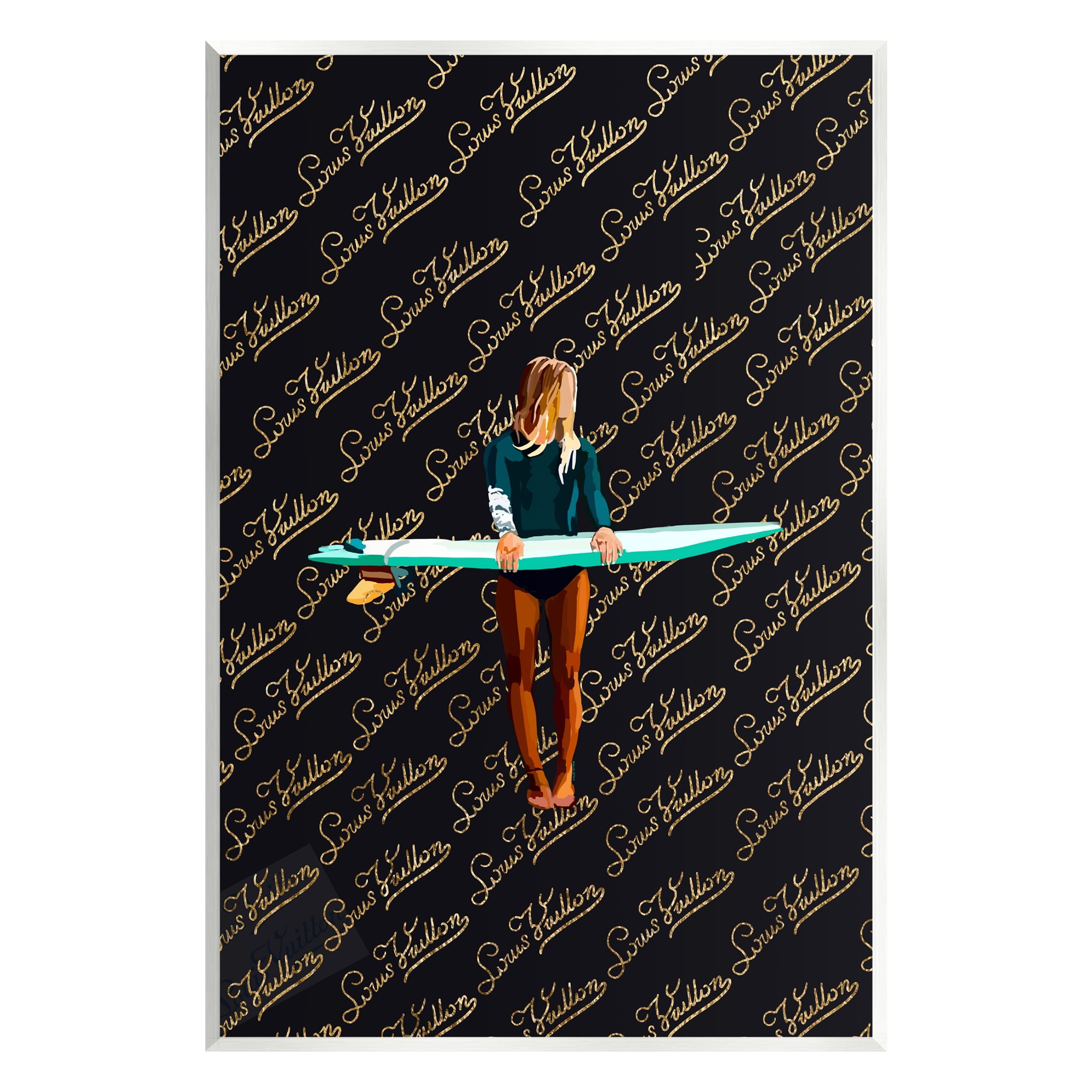 Stupell Industries Glam Girl with Surfboard Sports Painting Unframed Art Print Wall Art, 10 x 15