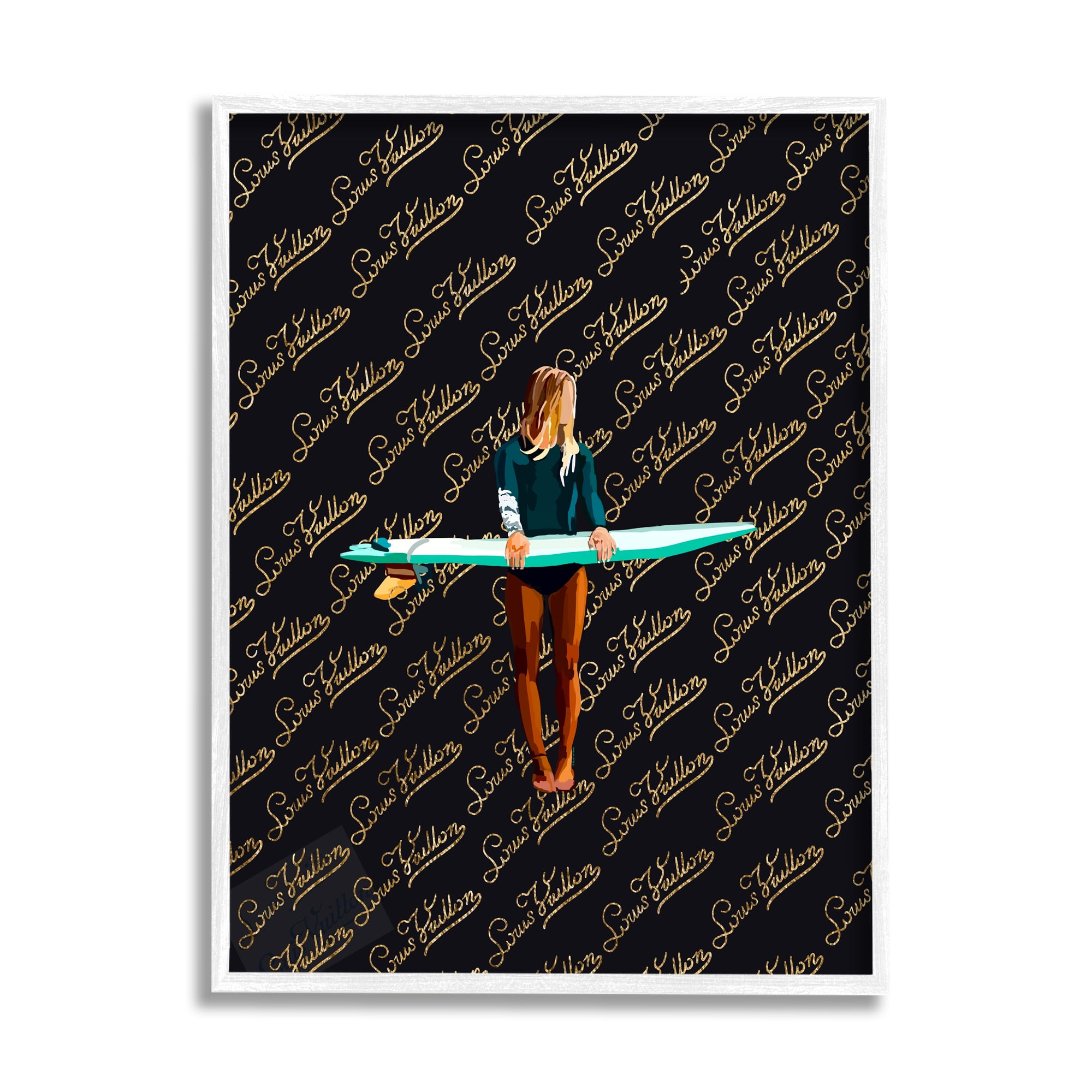 Stupell Industries Glam Girl with Surfboard Sports Painting White Framed Art Print Wall Art, 11 x 14
