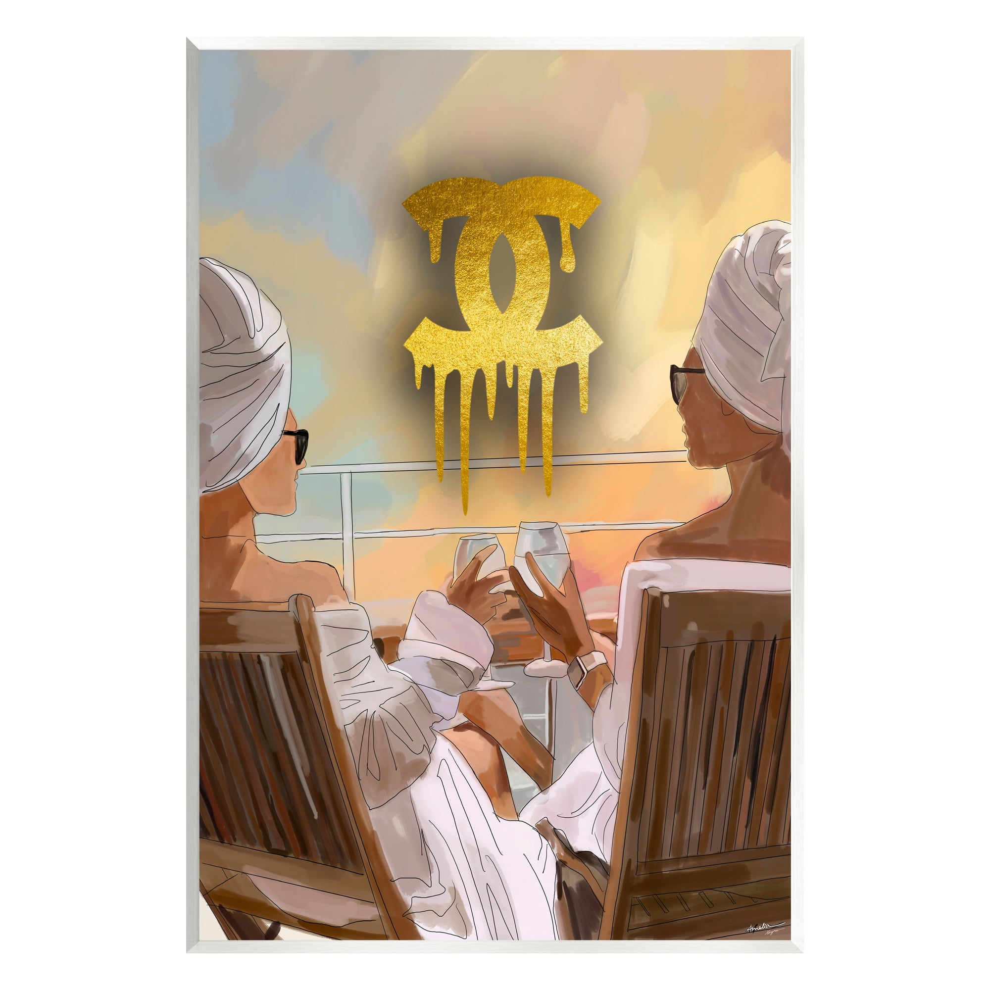 Stupell Industries Glam Girls & Wine Beauty & Fashion Painting Unframed Art Print Wall Art, 13 x 19