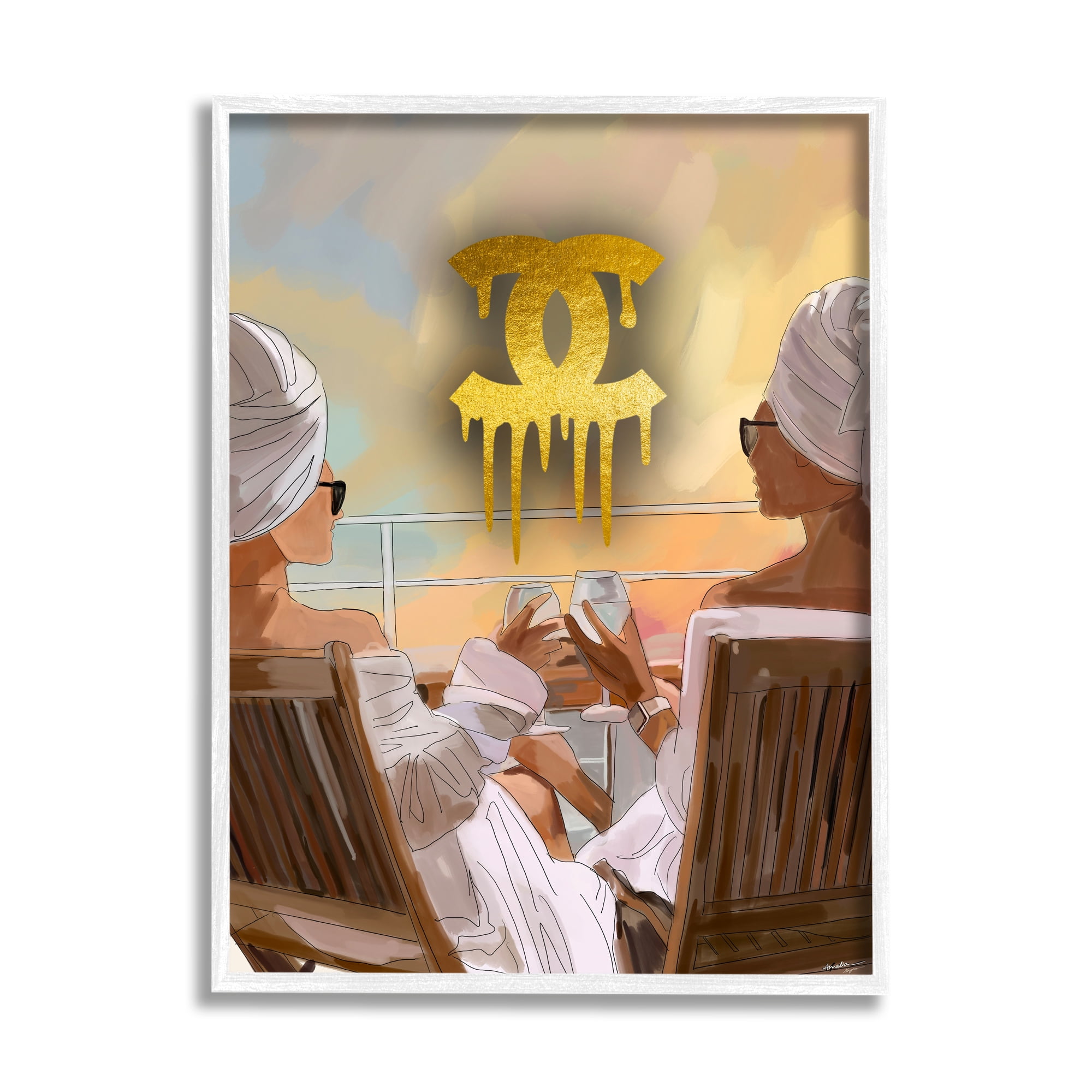 Stupell Industries Glam Girls & Wine Beauty & Fashion Painting White Framed Art Print Wall Art, 11 x 14