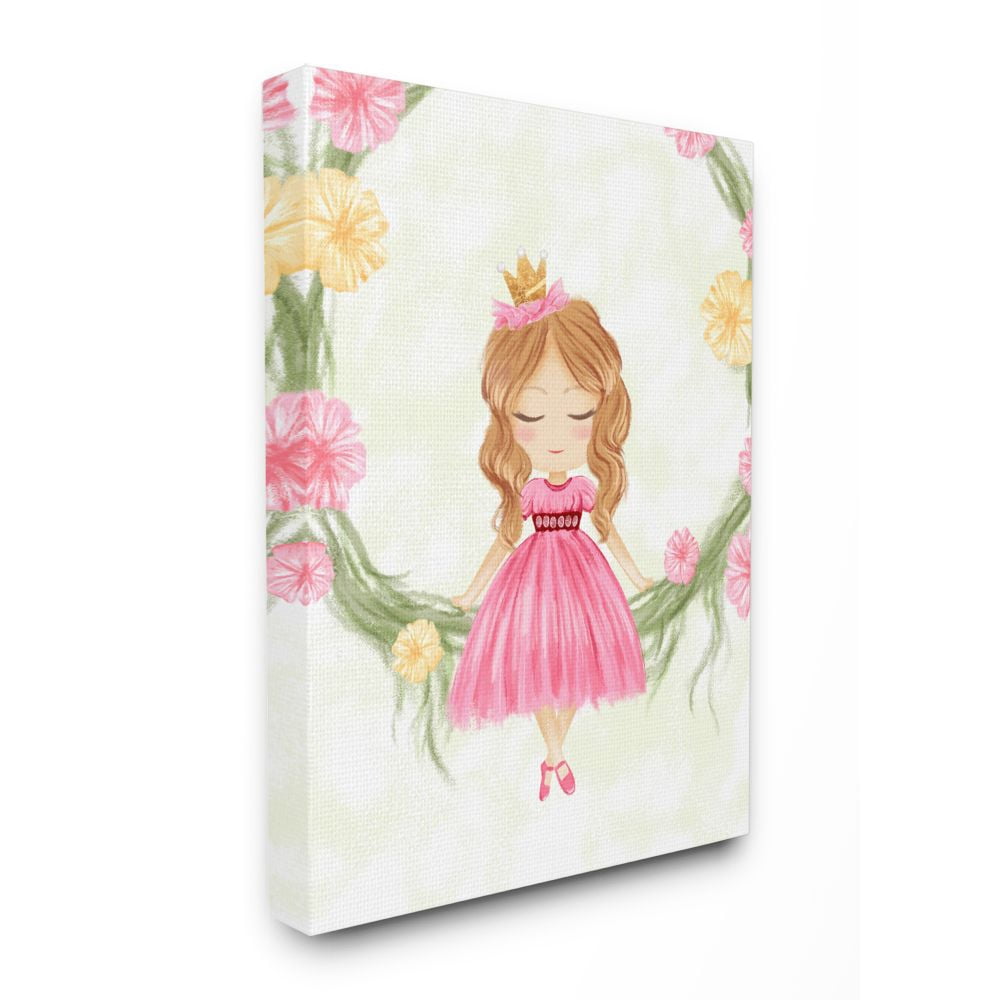 Stupell Industries Glam Girly Princess with Crown Soft Pink Floral Canvas Wall Art Design by Ziwei Li, 36" x 48"