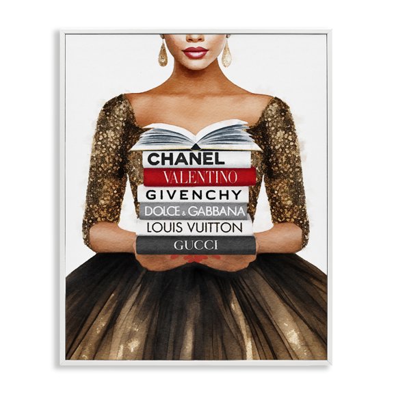 Stupell Industries Glam Glam Girl & Bookstack White Framed Giclee Art, 24 x 30, by Amanda Greenwood