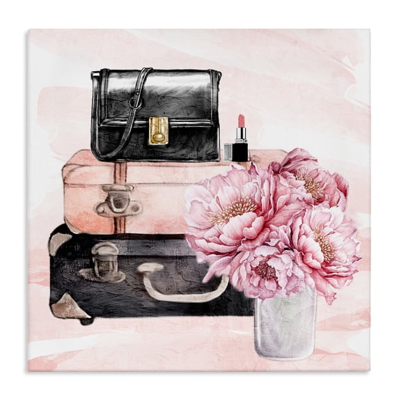 Stupell Industries Glam Glam Time Suitcase & Flowers Canvas Art, 17 x 17, by Kim Allen