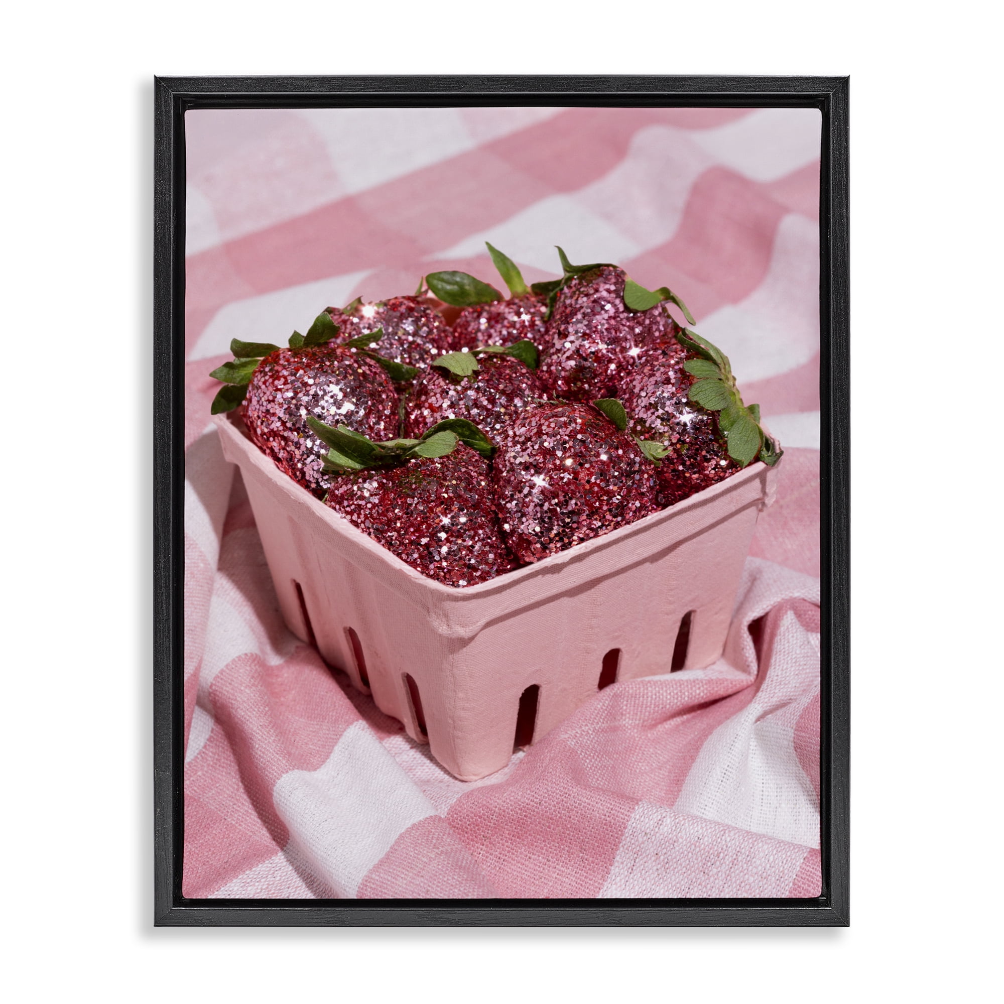 Stupell Industries Glam Glimmer Strawberries Black Framed Floater Canvas Wall Art, design by LISH Creative