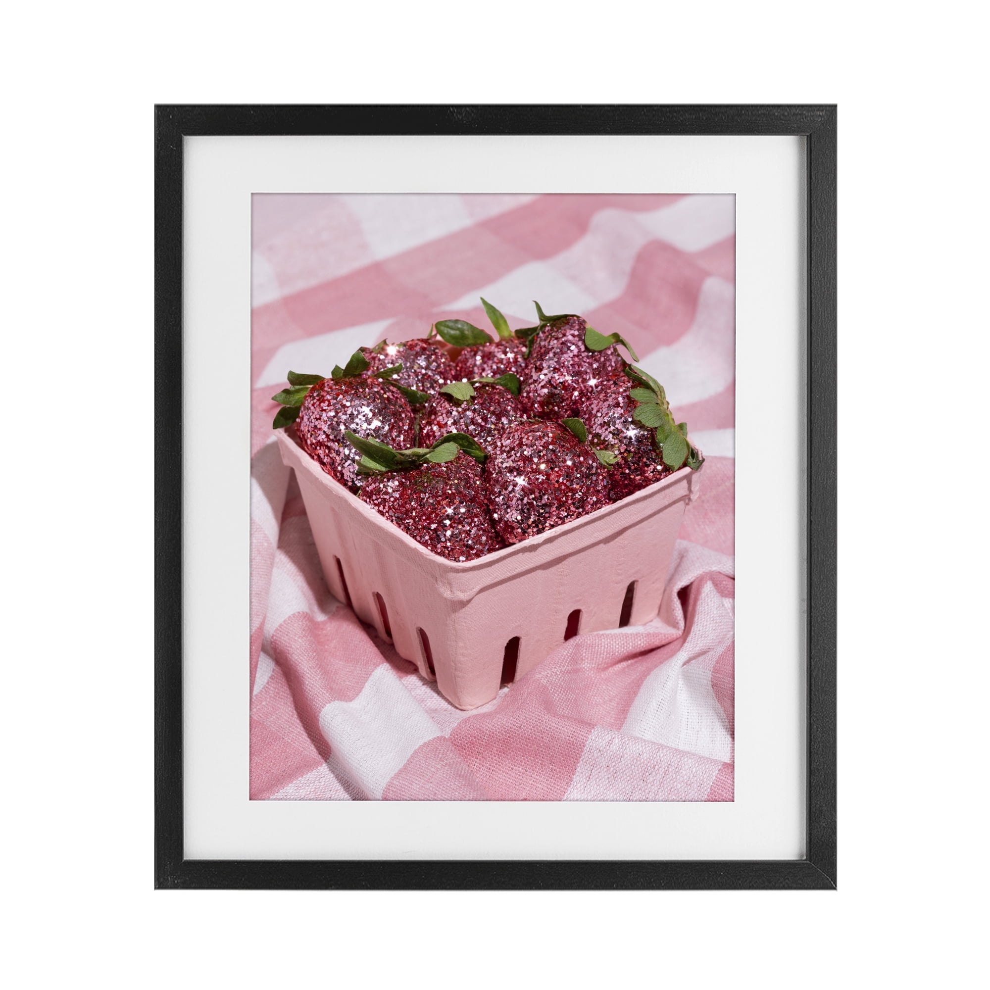 Stupell Industries Glam Glimmer Strawberries Black Framed Print Under Glass, design by LISH Creative
