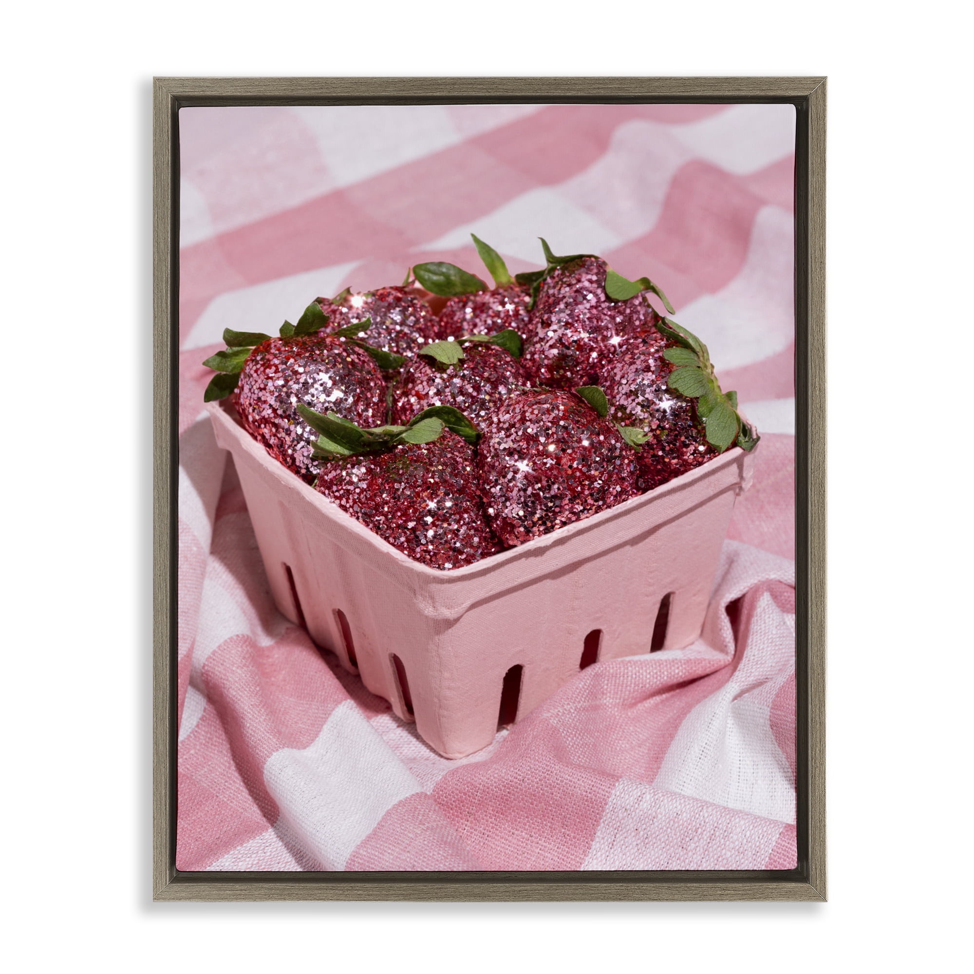 Stupell Industries Glam Glimmer Strawberries Brown Framed Floater Canvas Wall Art, design by LISH Creative