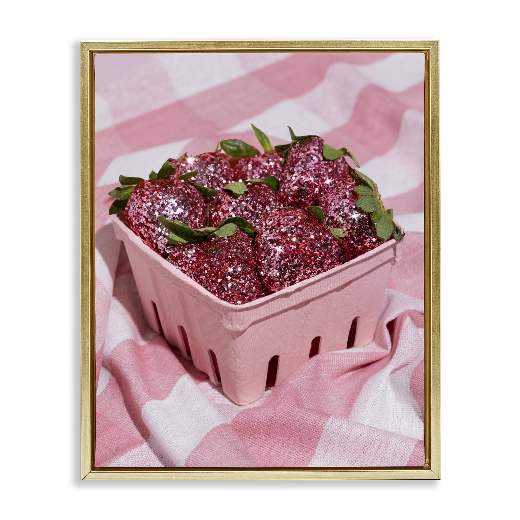 Stupell Industries Glam Glimmer Strawberries Gold Framed Floater Canvas Wall Art, design by LISH Creative