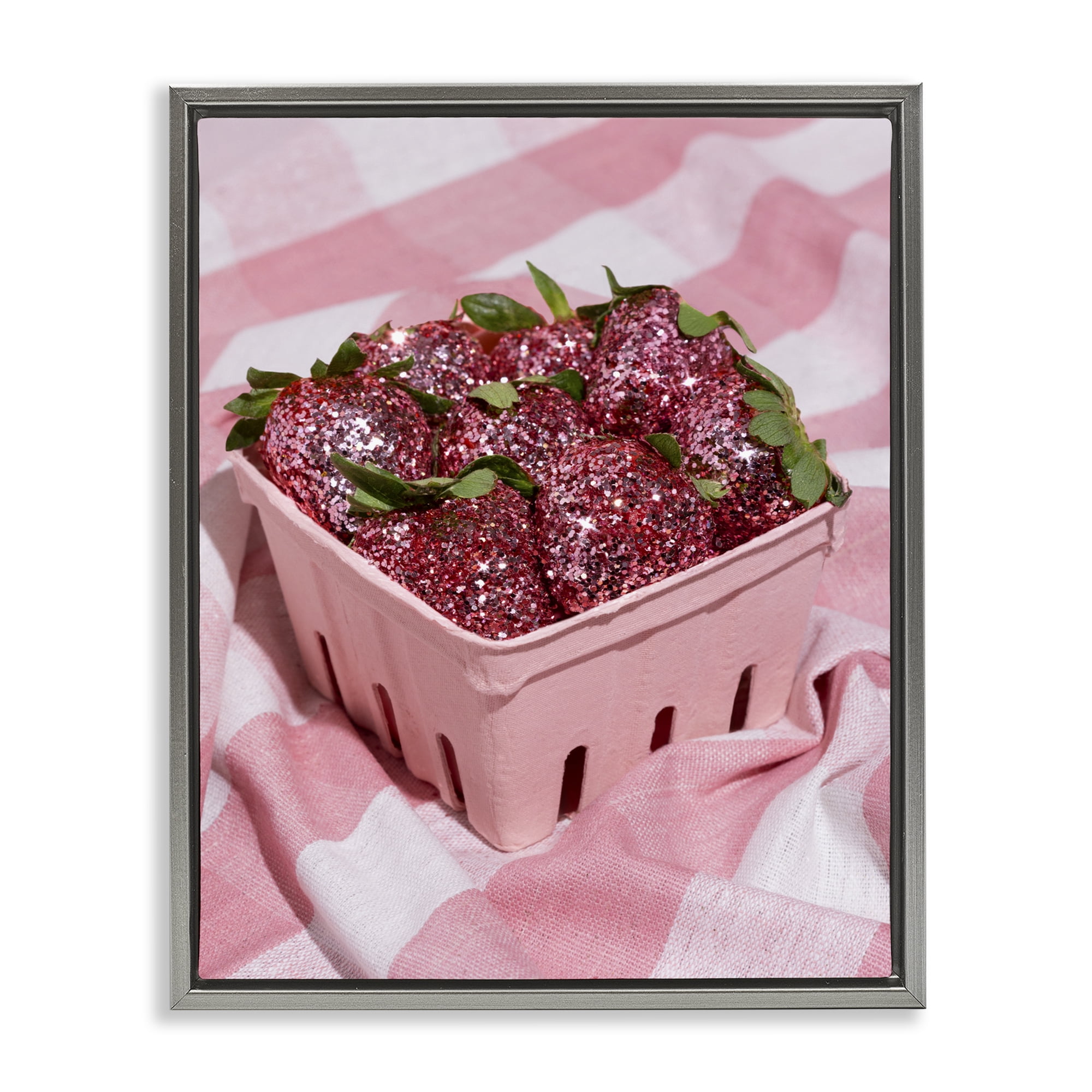 Stupell Industries Glam Glimmer Strawberries Gray Framed Floater Canvas Wall Art, design by LISH Creative