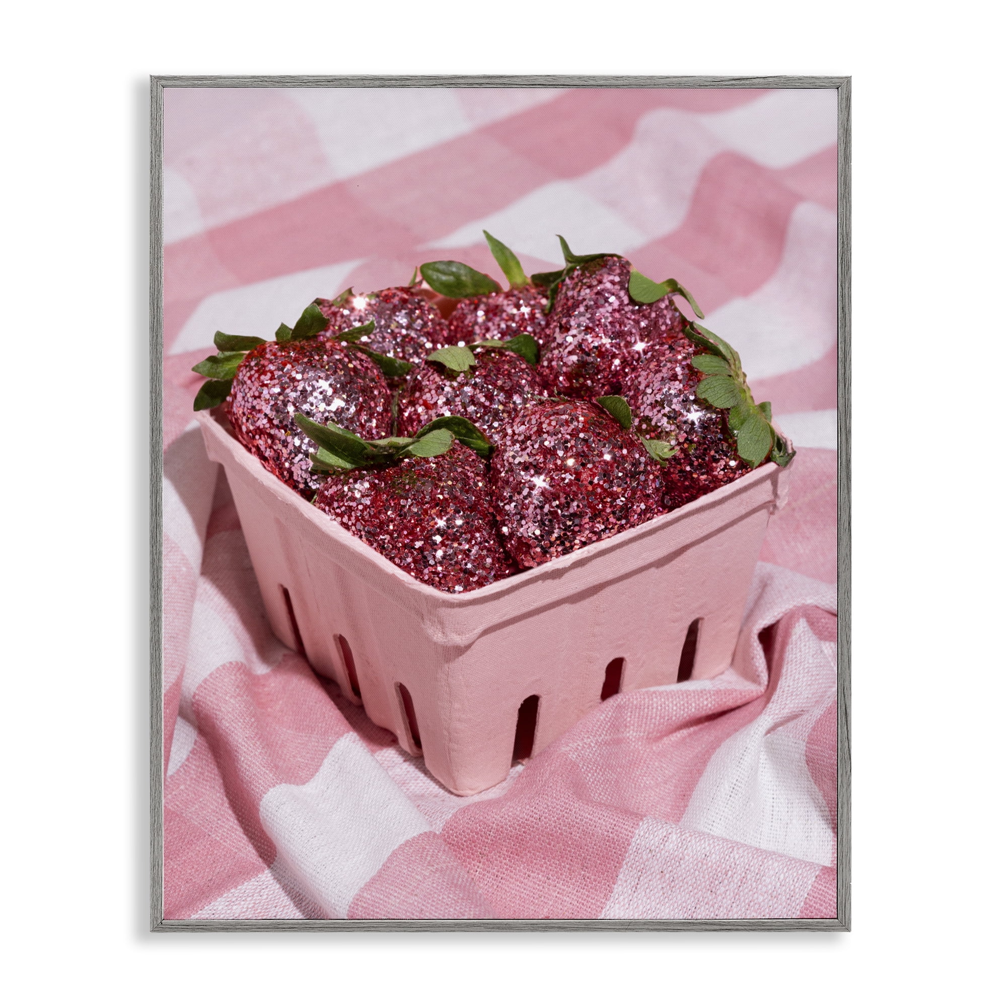 Stupell Industries Glam Glimmer Strawberries Gray Framed Giclee Art, design by LISH Creative