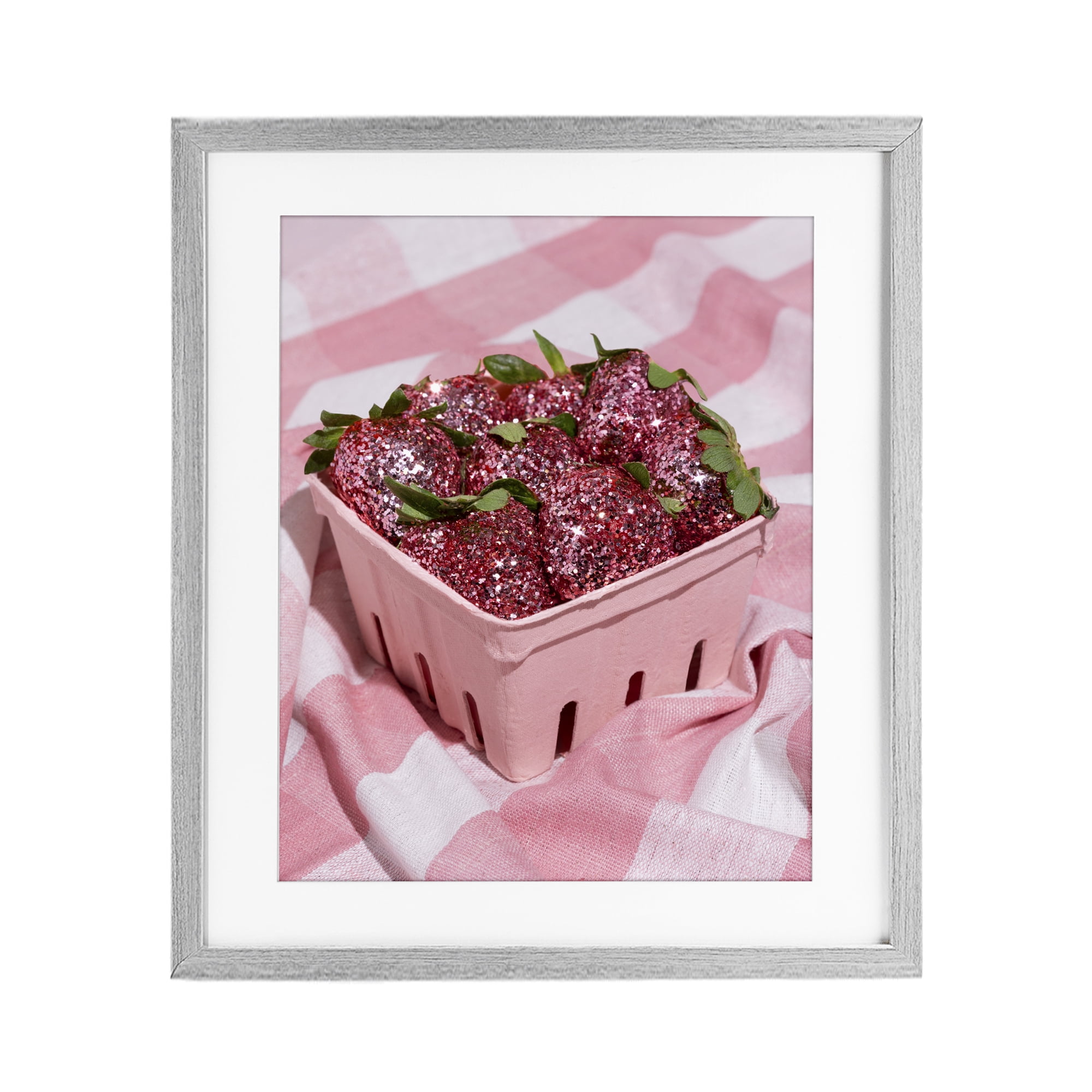 Stupell Industries Glam Glimmer Strawberries Gray Framed Print Under Glass, design by LISH Creative