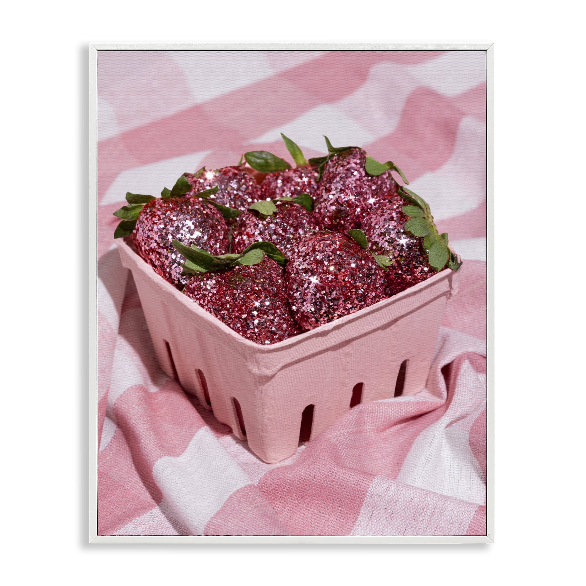 Stupell Industries Glam Glimmer Strawberries White Framed Giclee Art, design by LISH Creative