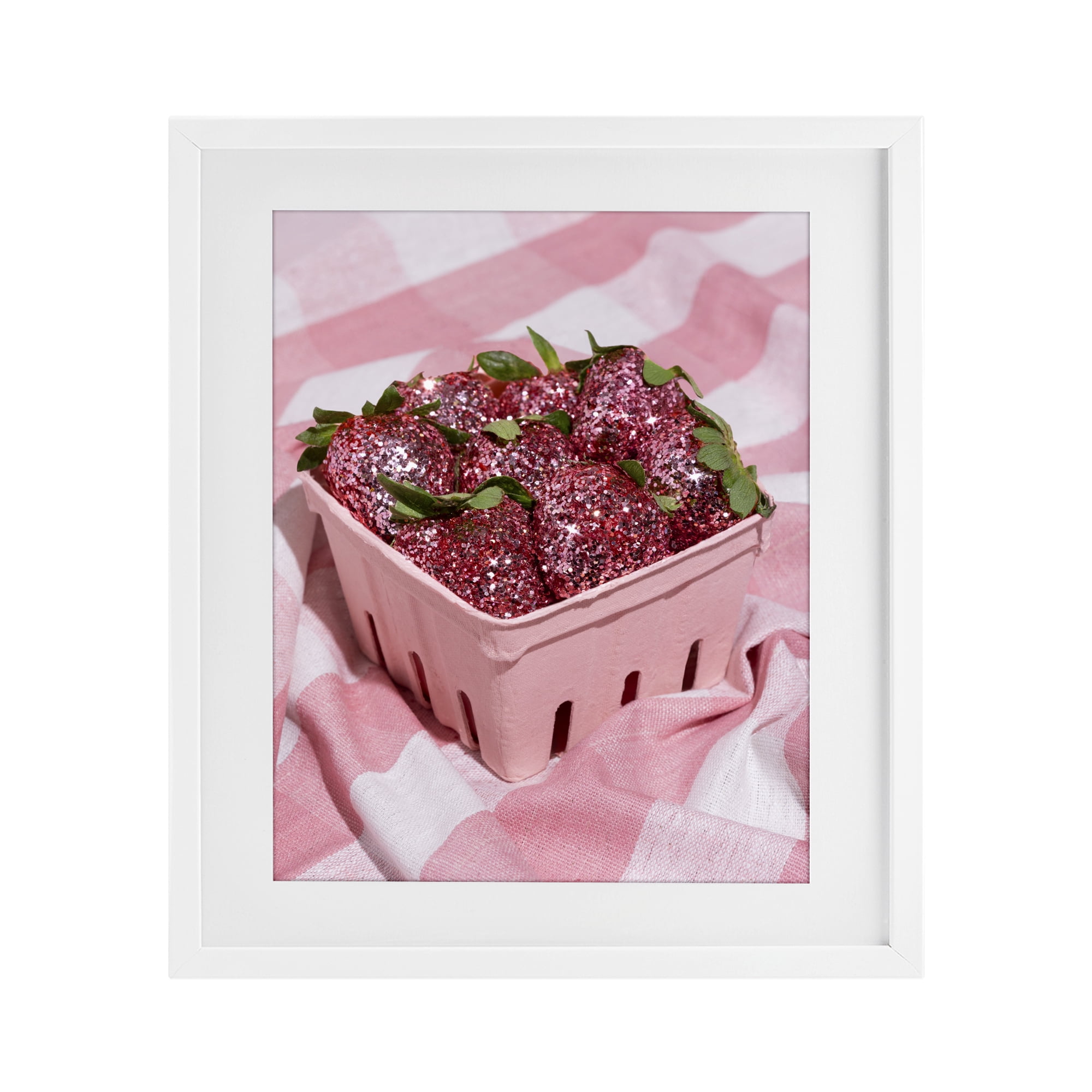 Stupell Industries Glam Glimmer Strawberries White Framed Print Under Glass, design by LISH Creative