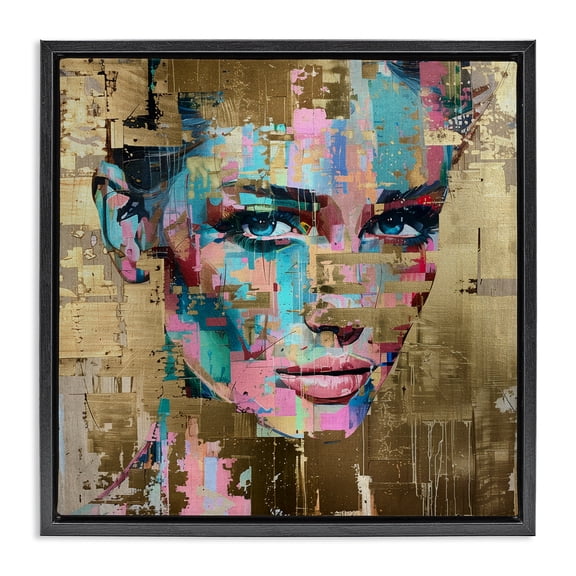 Stupell Industries Glam & Gold Hues Portrait Abstract Painting Black Floater Framed Canvas Art Print Wall Art, 18 x 18
