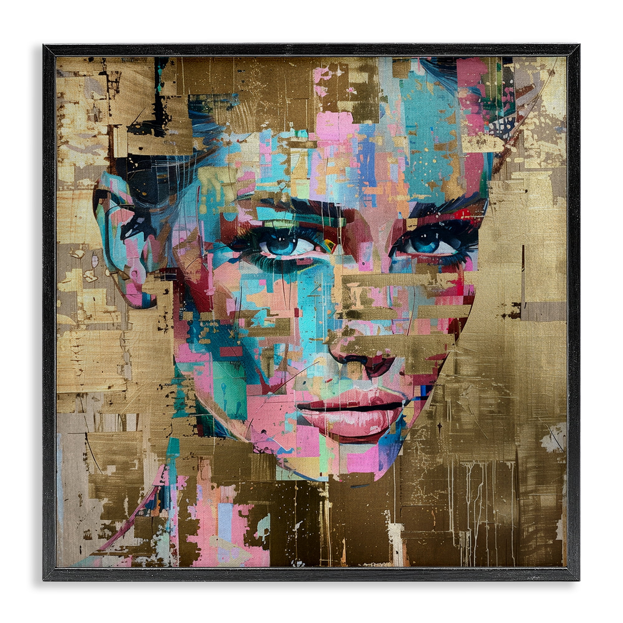 Stupell Industries Glam & Gold Hues Portrait Abstract Painting Black Framed Art Print Wall Art, 24 x 24
