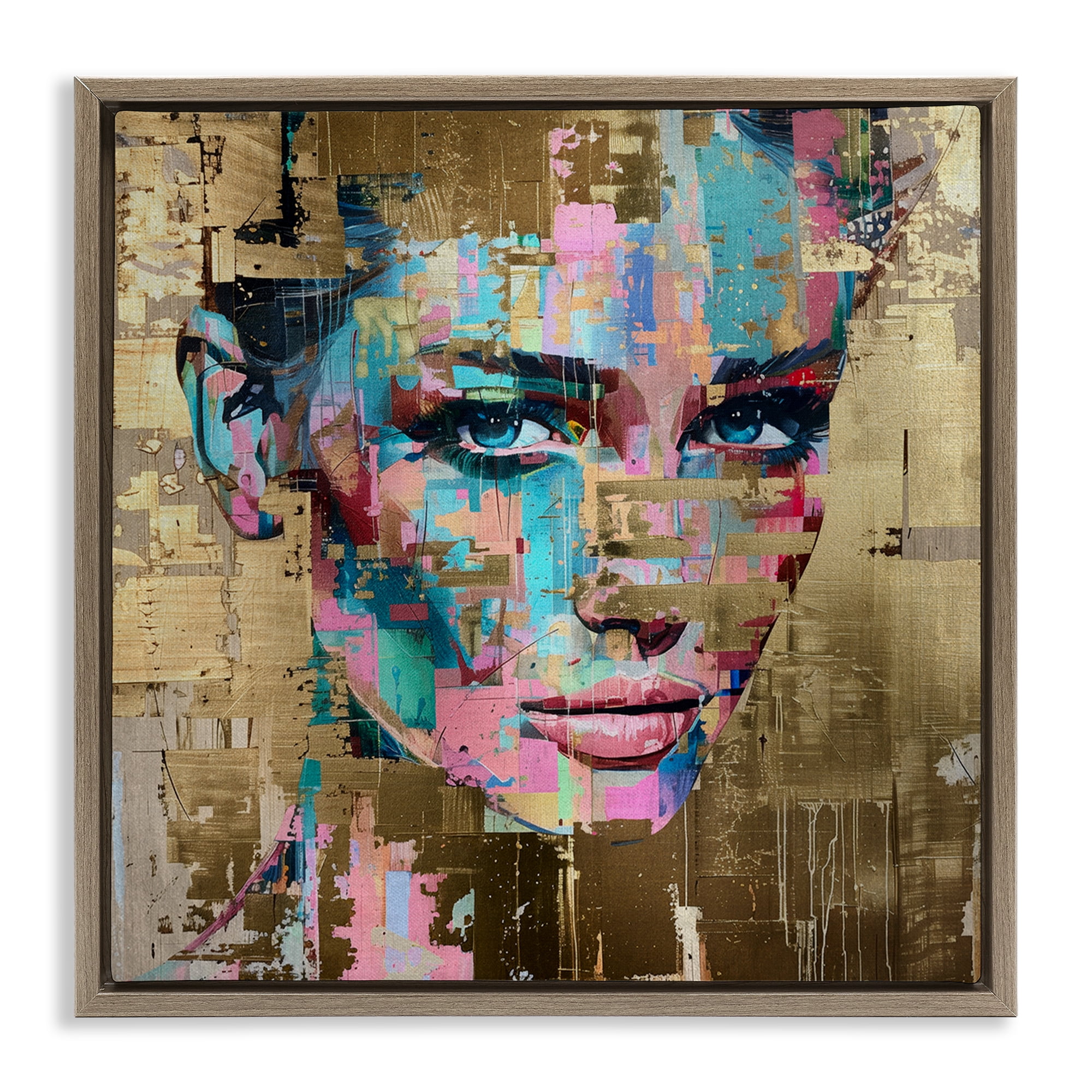 Stupell Industries Glam & Gold Hues Portrait Abstract Painting Brown Floater Framed Canvas Art Print Wall Art, 25 x 25