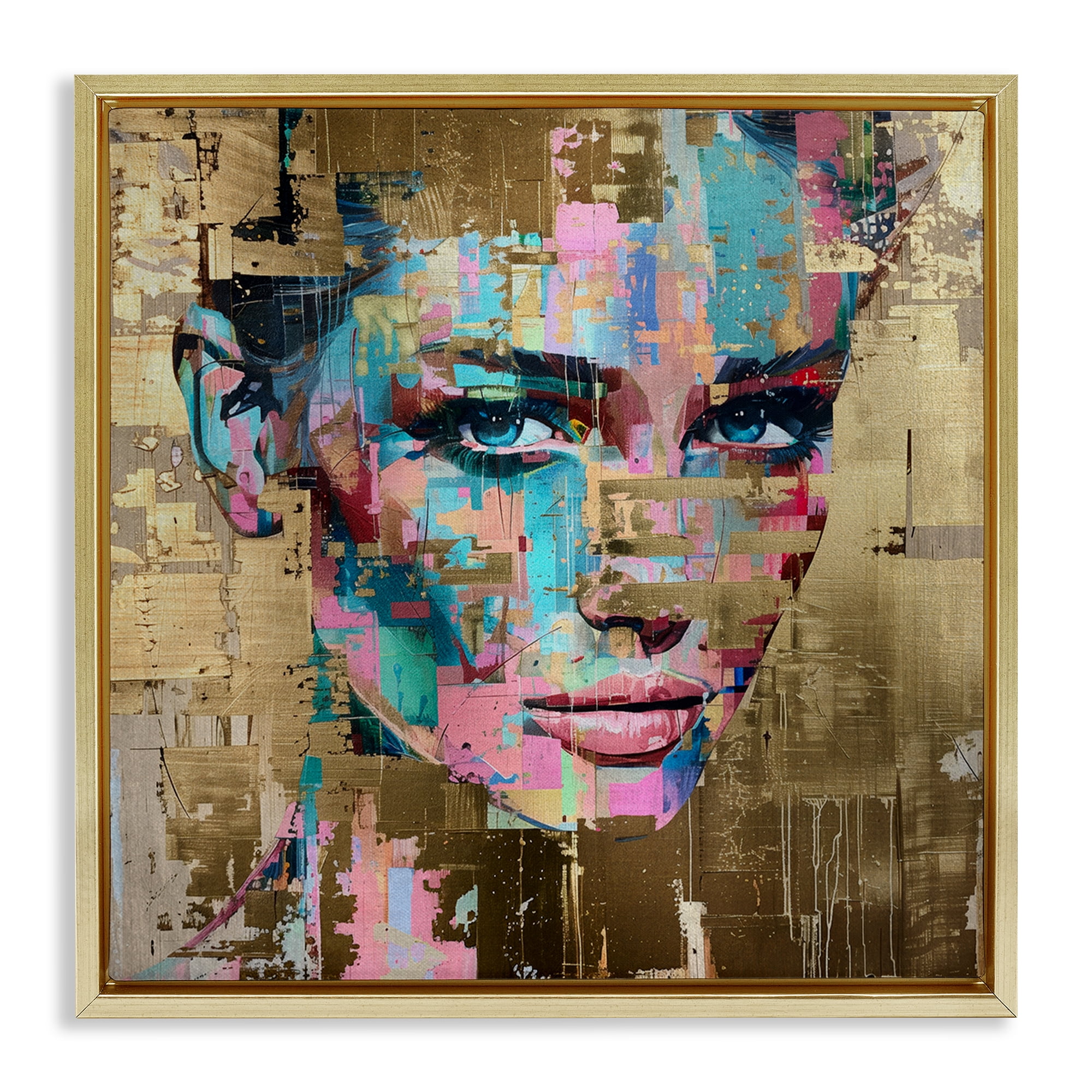 Stupell Industries Glam & Gold Hues Portrait Abstract Painting Gold Floater Framed Canvas Art Print Wall Art, 25 x 25