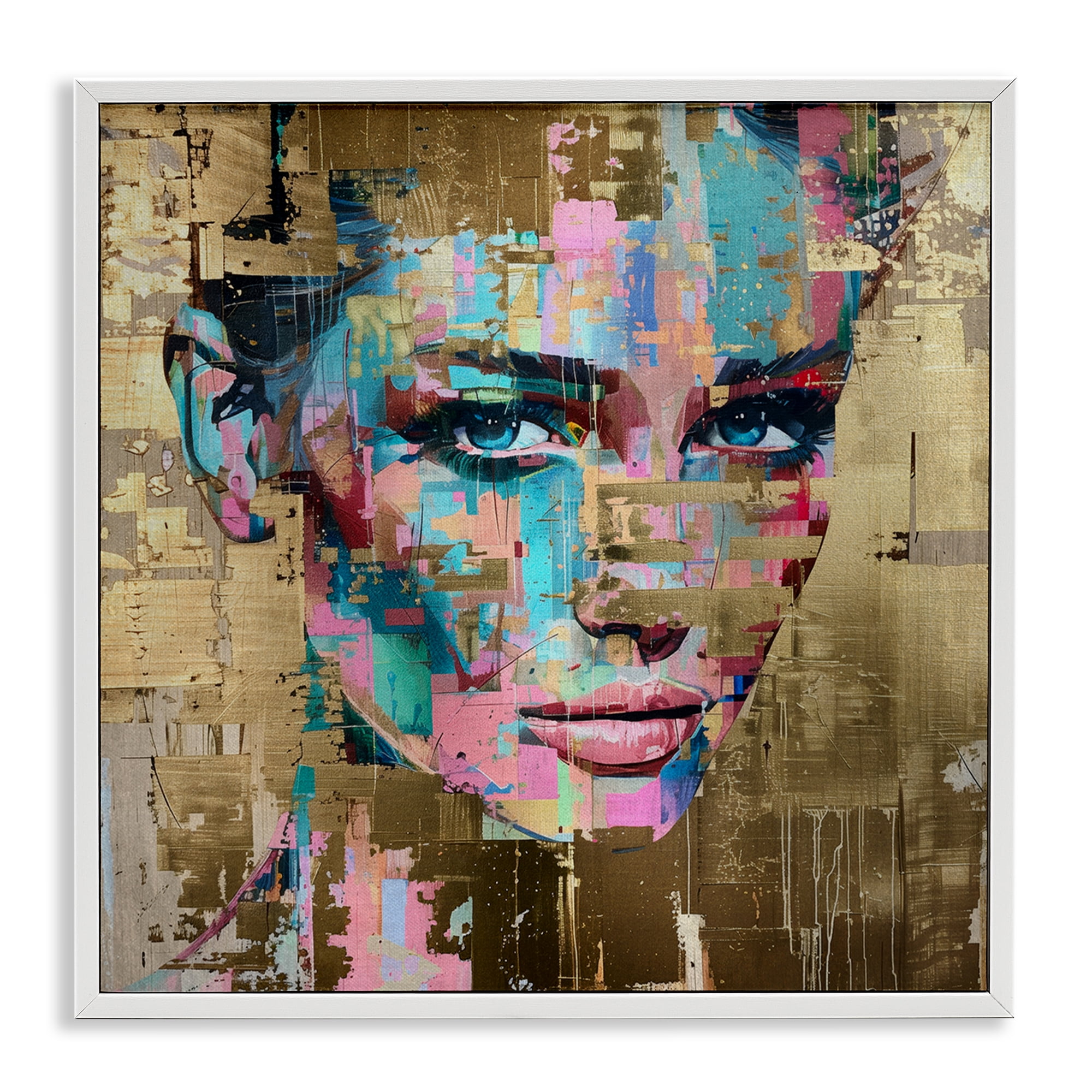 Stupell Industries Glam & Gold Hues Portrait Abstract Painting White Framed Art Print Wall Art, 17 x 17