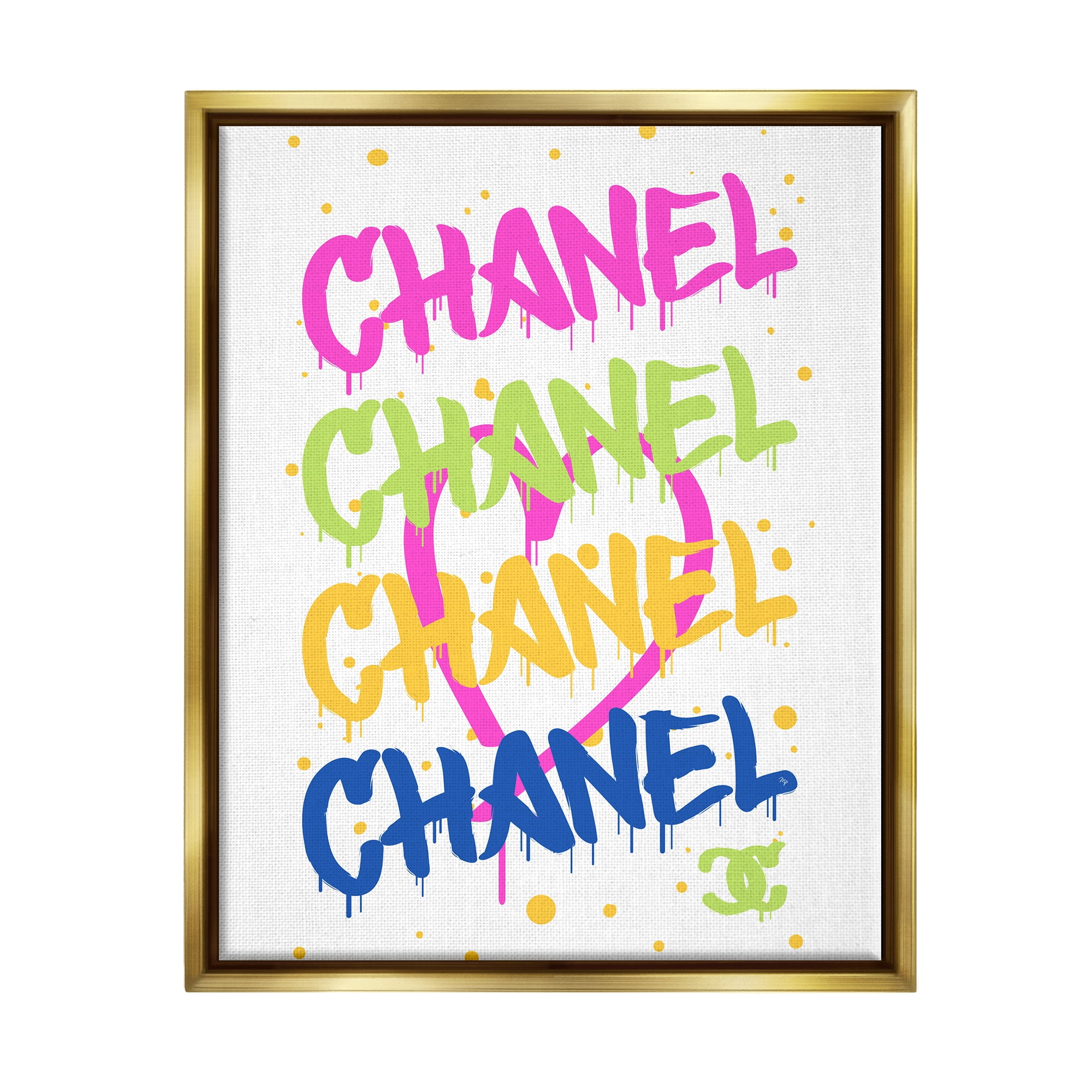 Stupell Industries Glam Graffiti Splatter Typography Painting Gold Floater Framed Art Print Wall Art, 17 x 21