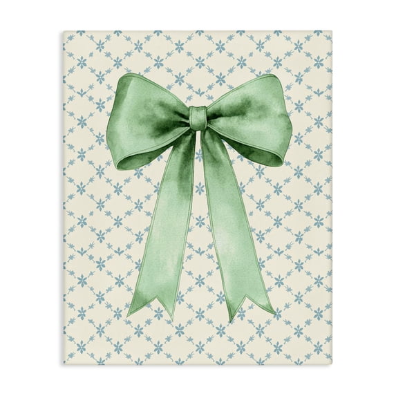 Stupell Industries Glam Green Bow on Rose Quilt Pattern Canvas Art, 24 x 30, by Petals Prints Design
