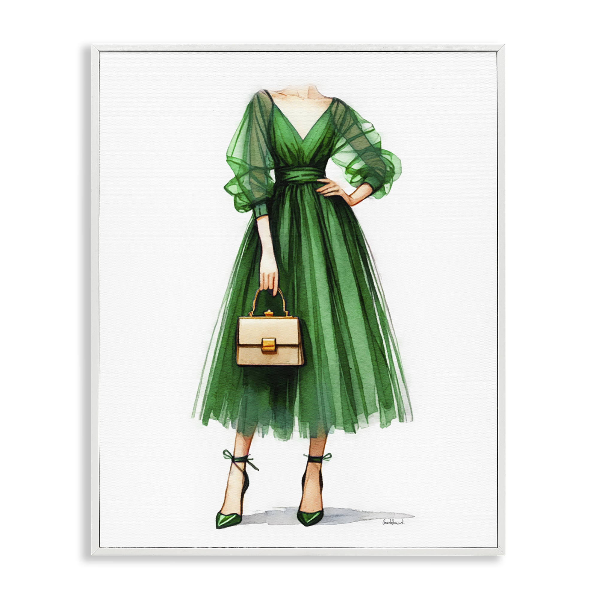 Stupell Industries Glam Green Fashion Gown Fashion Painting White Framed Art Print Wall Art, 11 x 14