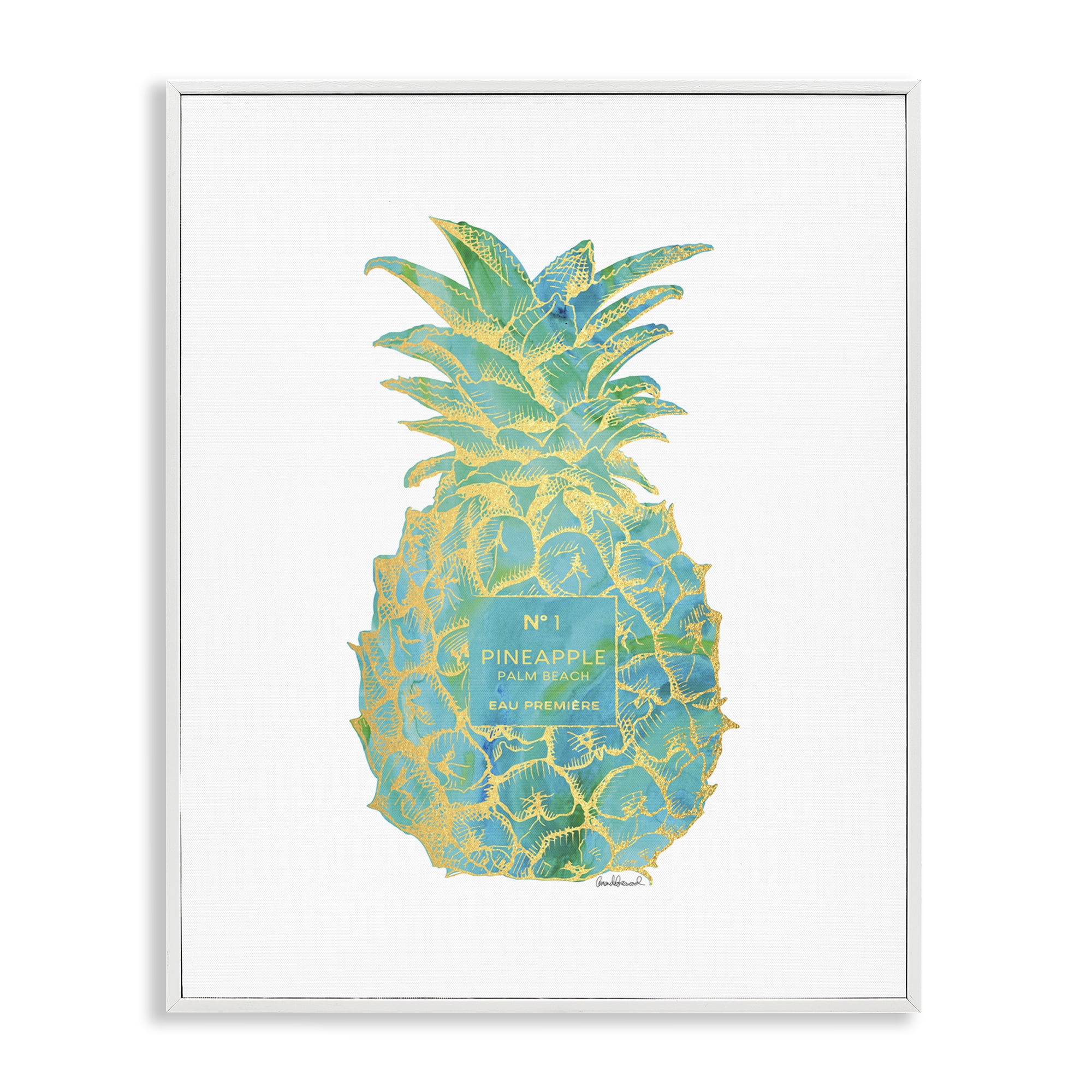 Stupell Industries Glam & Green Pineapple Food & Beverage Painting White Framed Art Print Wall Art, 16 x 20