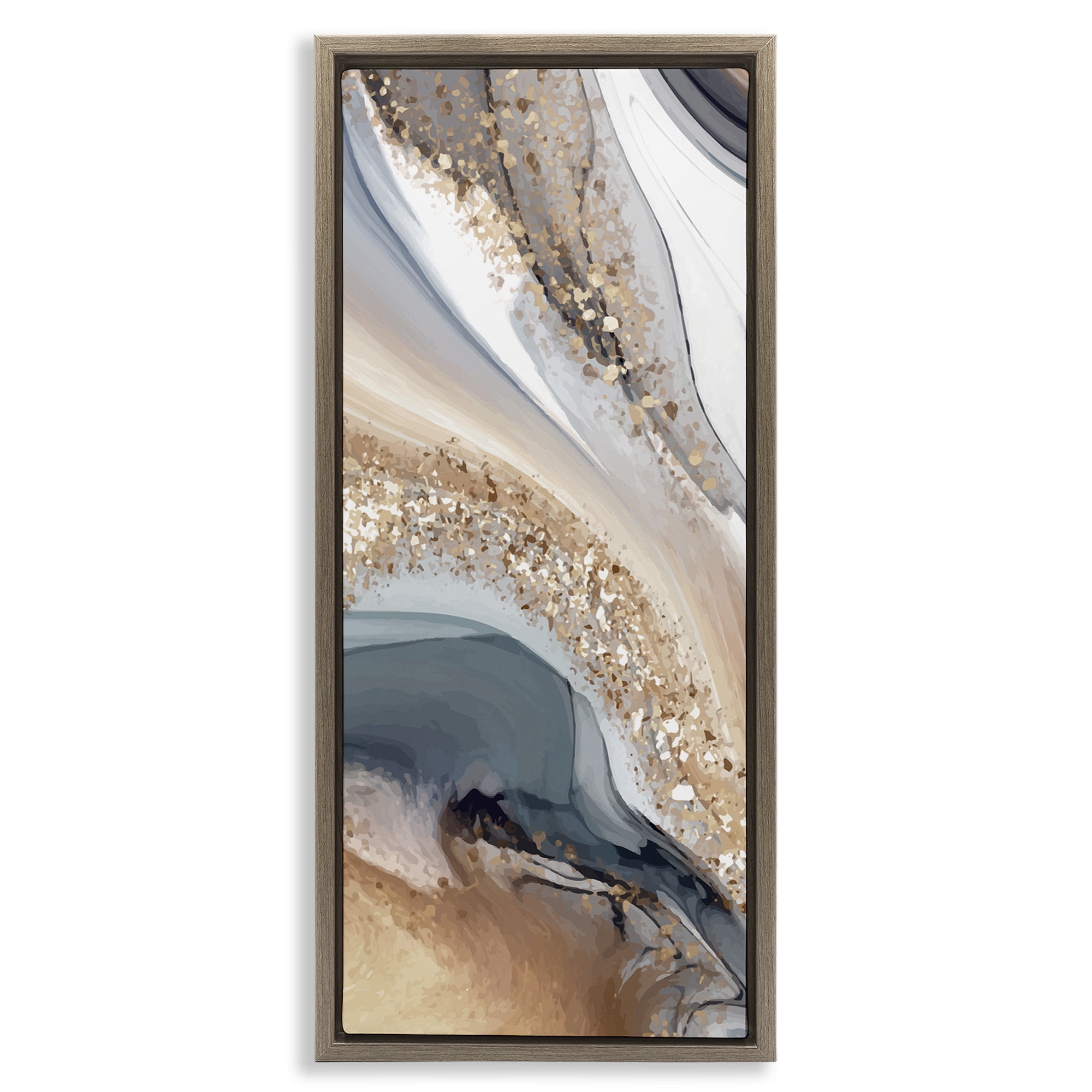Stupell Industries Glam & Grey Waves Abstract Painting Brown Floater Framed Canvas Art Print Wall Art, 15 x 31
