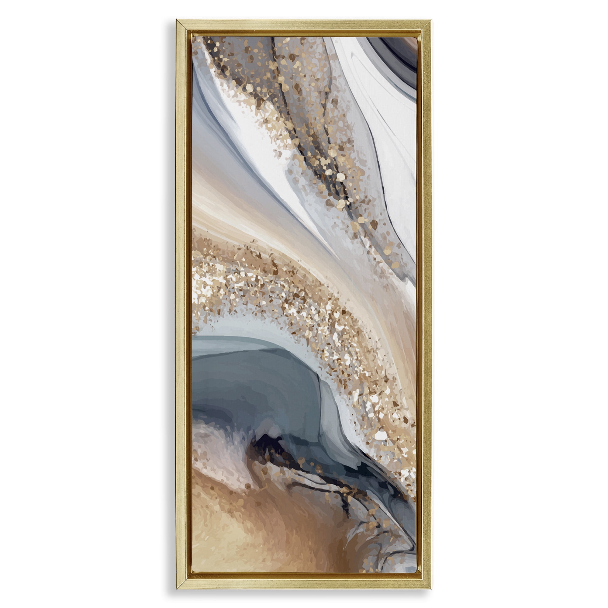Stupell Industries Glam & Grey Waves Abstract Painting Gold Floater Framed Canvas Art Print Wall Art, 11 x 25