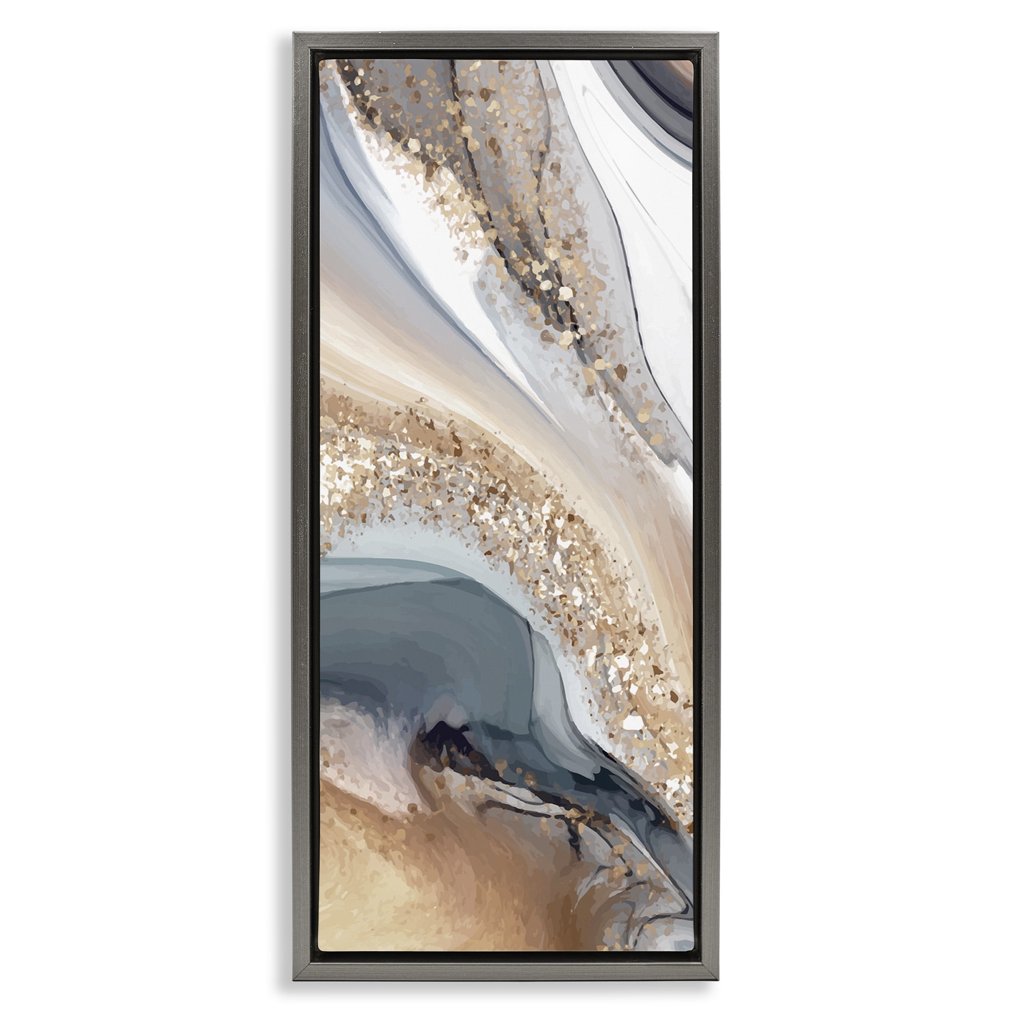 Stupell Industries Glam & Grey Waves Abstract Painting Gray Floater Framed Canvas Art Print Wall Art, 11 x 25
