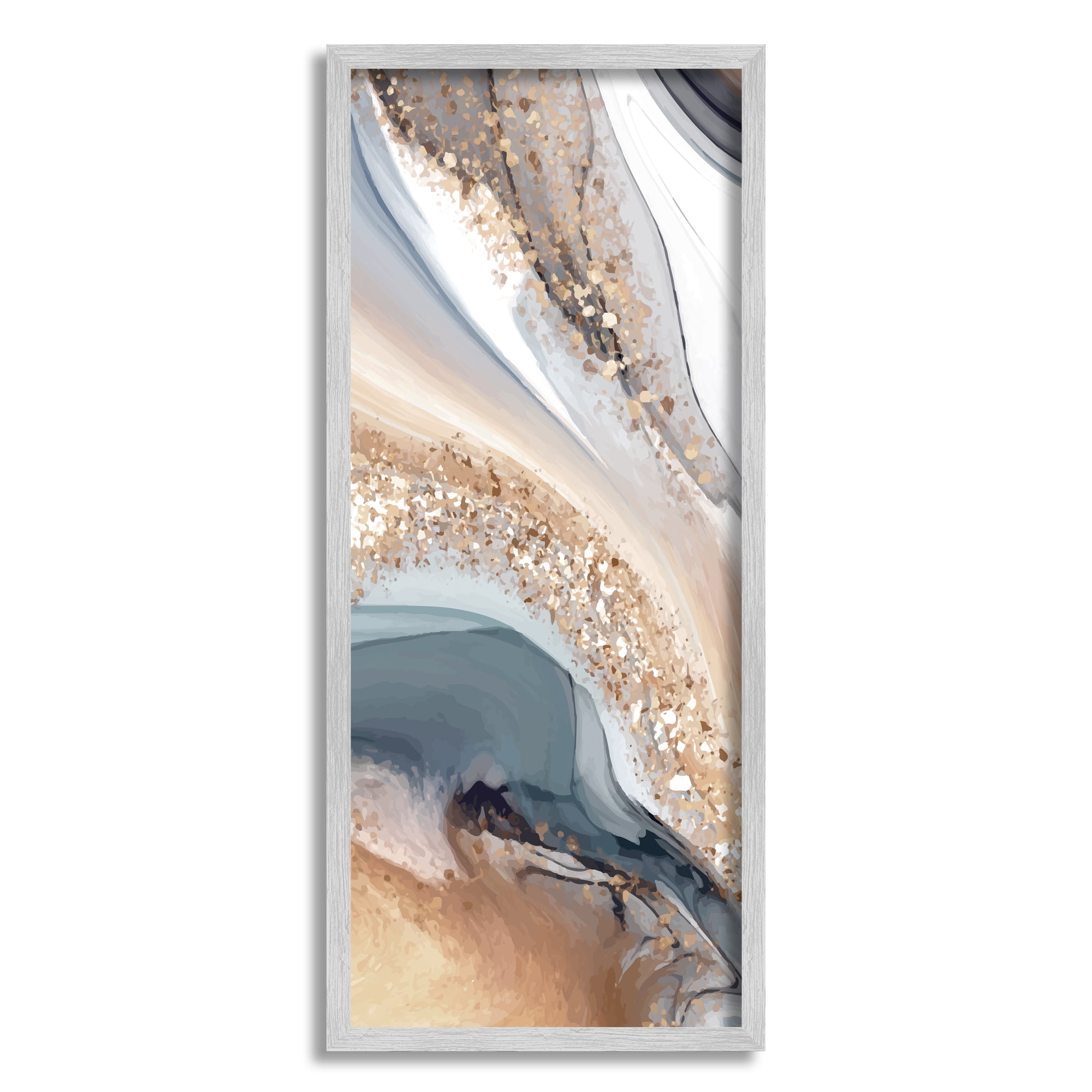 Stupell Industries Glam & Grey Waves Abstract Painting Gray Framed Art Print Wall Art, 10 x 24