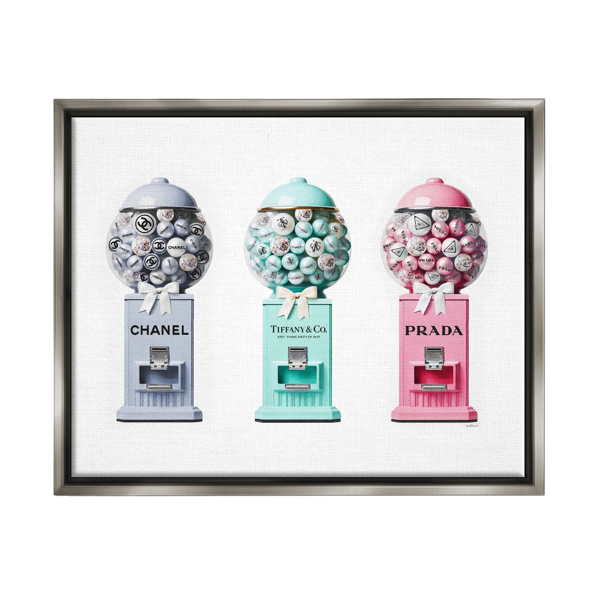Stupell Industries Glam Gumball Candy Beauty & Fashion Painting Gray Floater Framed Canvas Art Print Wall Art, 21 x 17