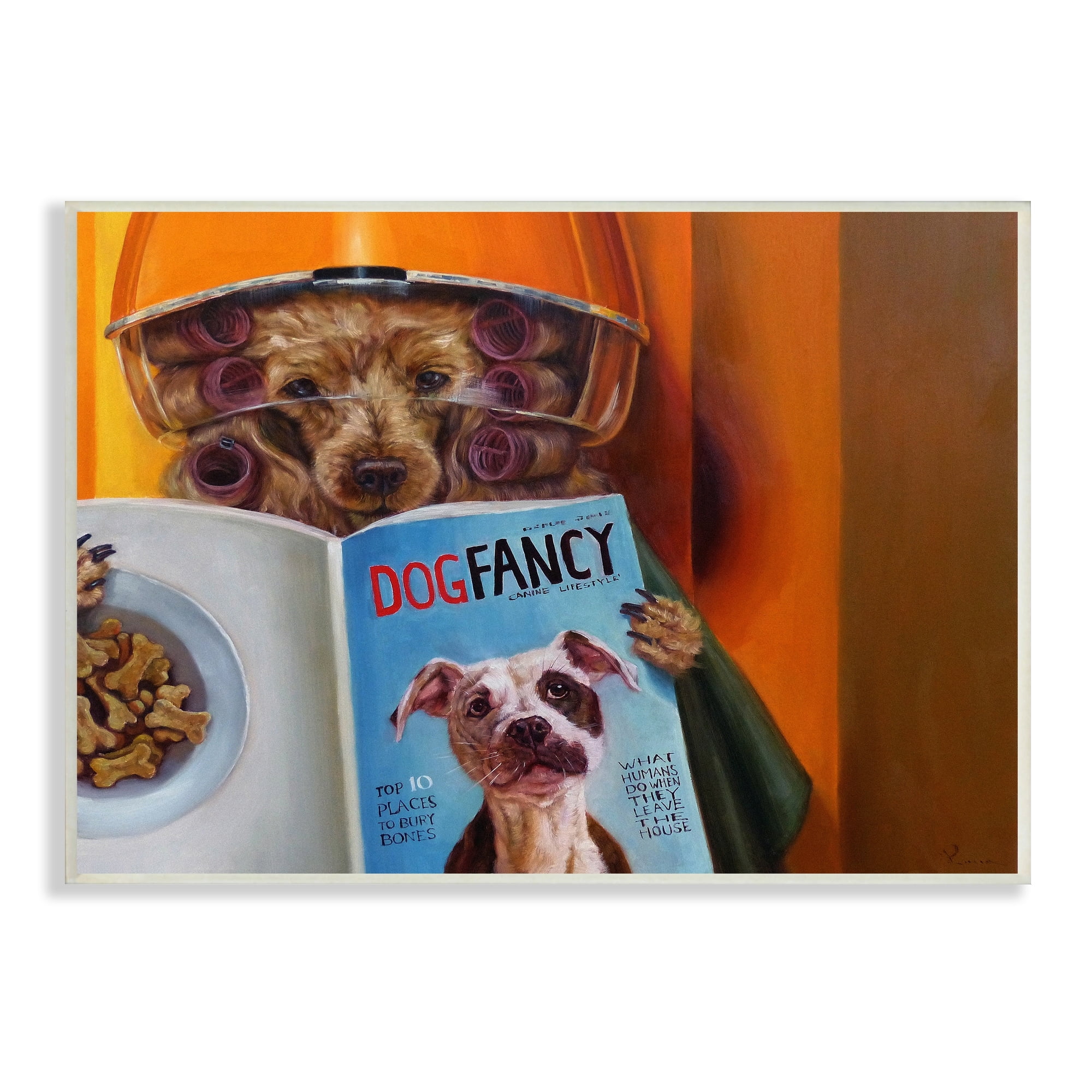 Stupell Industries Glam Hair Salon Dog Perm Hairstyle Magazine Wood Wall Art, 19 x 13, Design by Lucia Heffernan