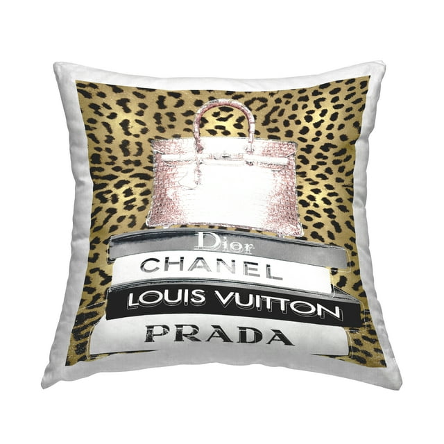 Stupell Industries Glam Handbag Fashion Book Stack Cheetah Pattern Gold,18 x 7 x 18 Decorative Pillows