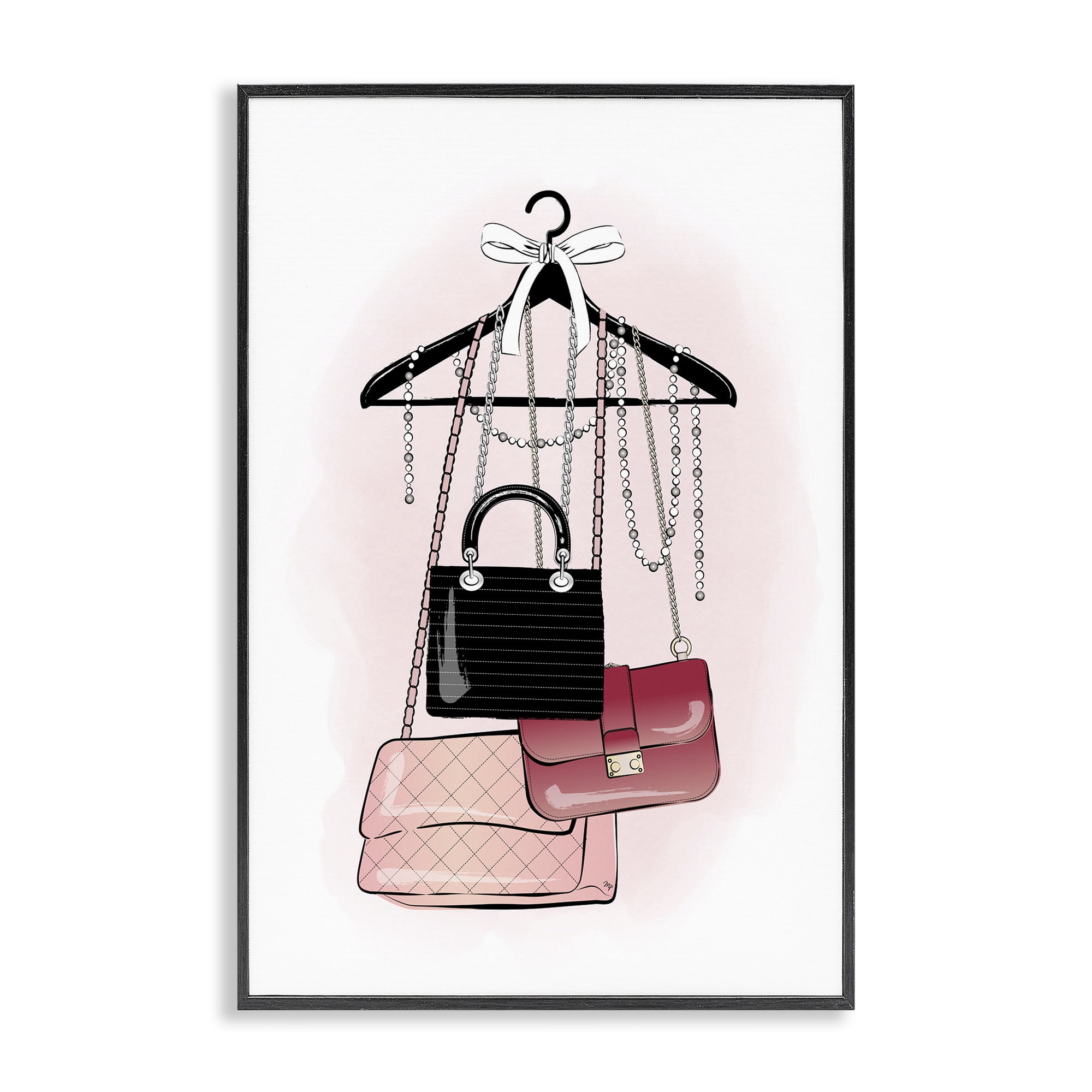 Stupell Industries Glam Handbags Hanging Beauty & Fashion Painting Black Framed Art Print Wall Art, 16 x 24