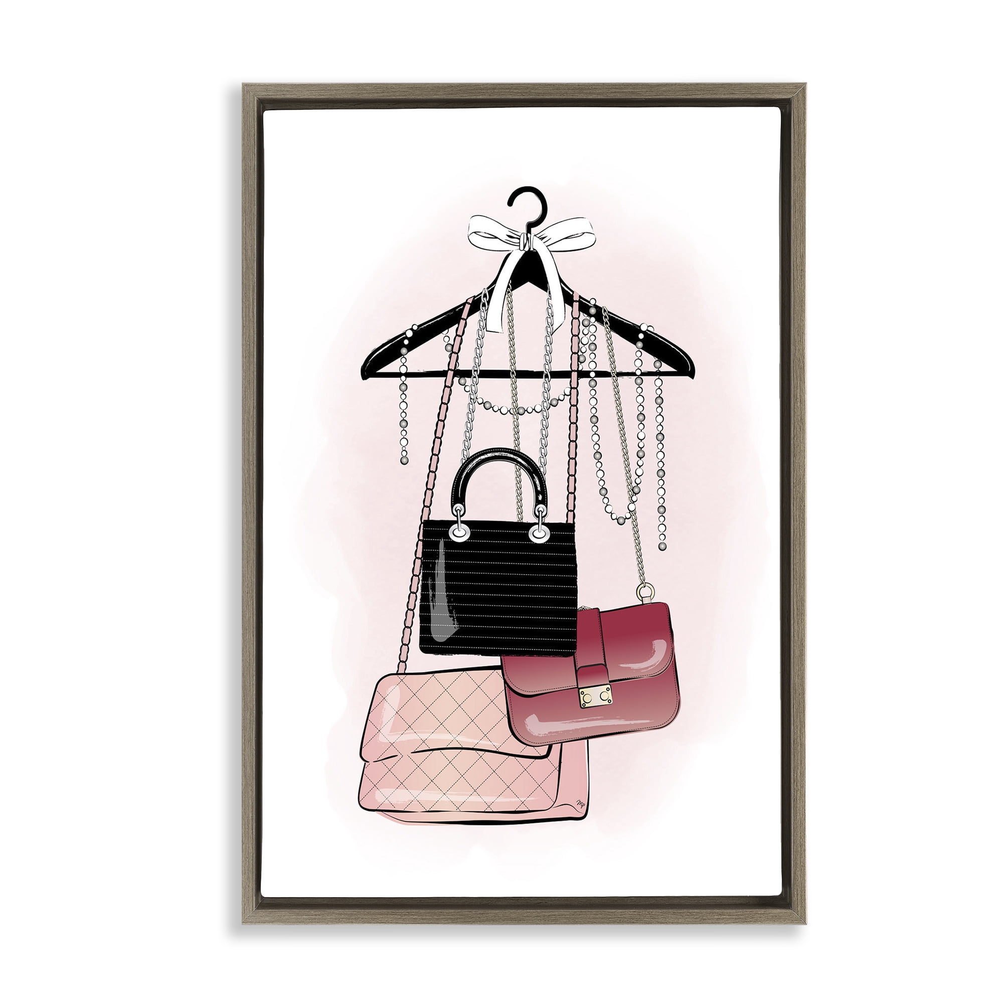 Stupell Industries Glam Handbags Hanging Beauty & Fashion Painting Brown Floater Framed Art Print Wall Art, 21 x 31