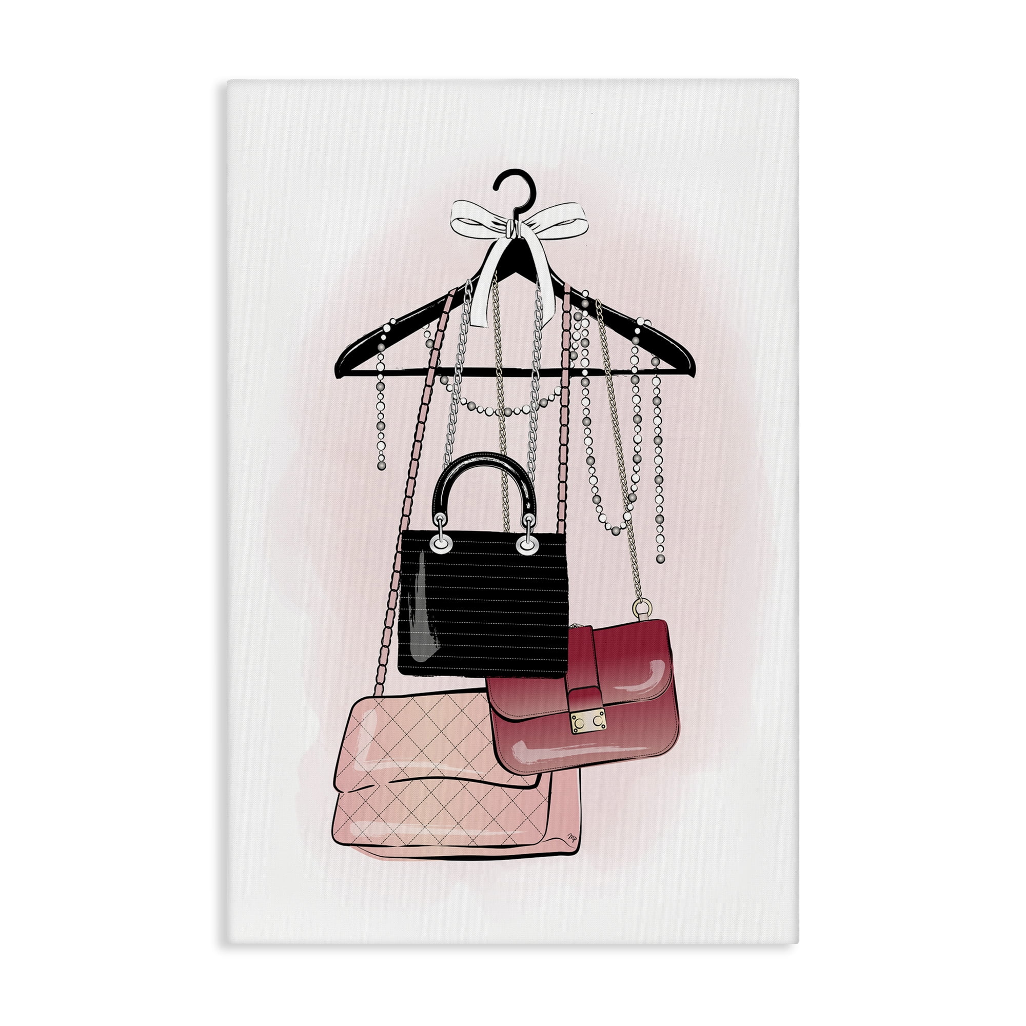 Glam Handbags Hanging Canvas Wall Art in Pink and Black