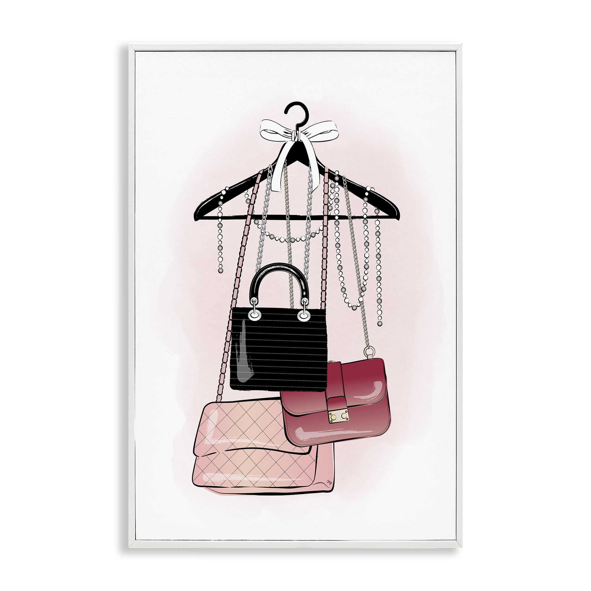Stupell Industries Glam Handbags Hanging Beauty & Fashion Painting White Framed Art Print Wall Art, 16 x 24