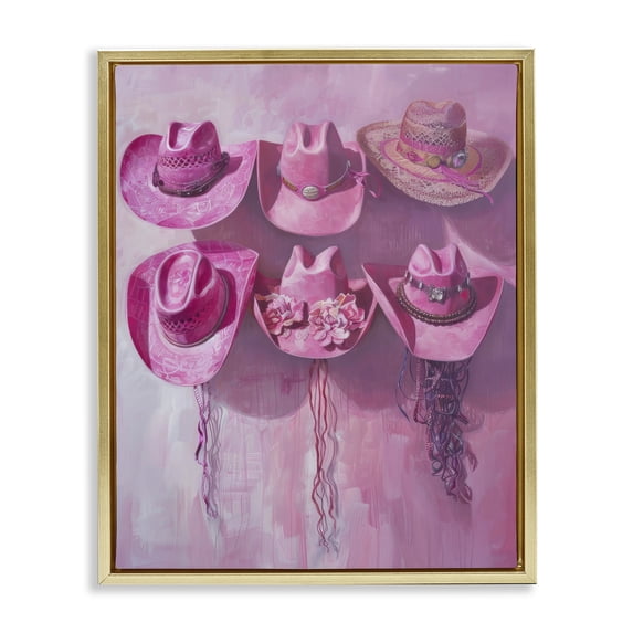 Stupell Industries Glam Hanging Pink Cowgirl Hats Gold Floating Frame Canvas Art, 25 x 31, by LSR Design Studio