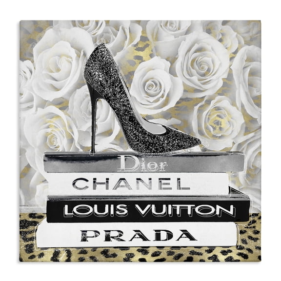 Stupell Industries Glam Heel on Roses Fashion Painting Wrapped Canvas Canvas Art Print Wall Art, 17 x 17